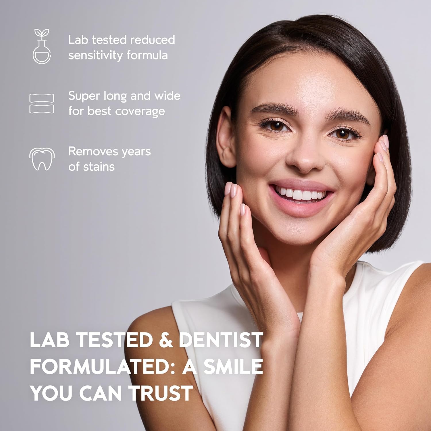 InoPro Natural Teeth Whitening Strips for effective teeth whitening, showing the strips and packaging with 21 treatments.