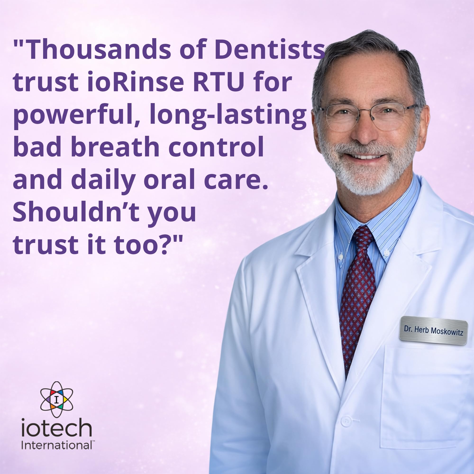 Iotech International ioRinse RTU Molecular Iodine Mouthwash in soft mint flavor, showing the bottle with label and cap.