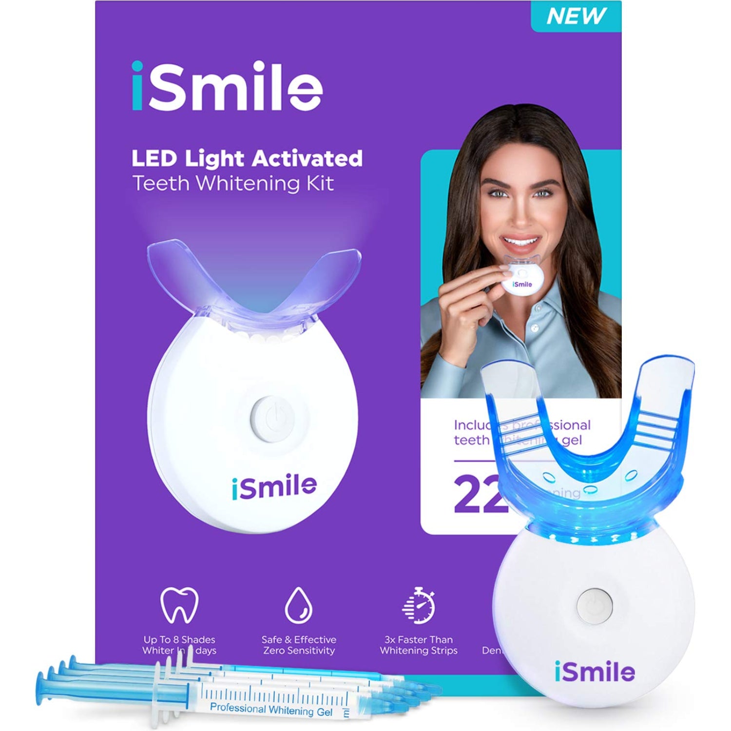 iSmile Teeth Whitening Kit with LED light and 35% carbamide peroxide for professional-grade teeth whitening at home