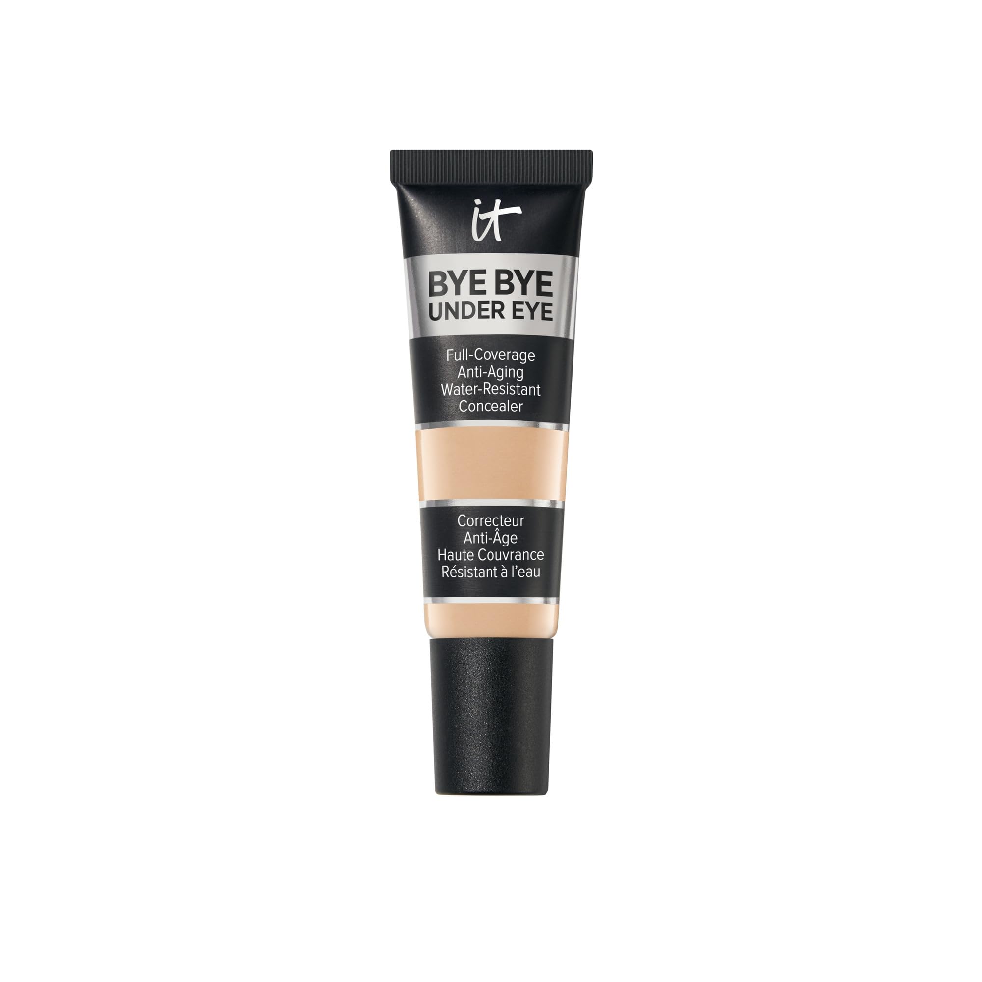 IT Cosmetics Bye Bye Under Eye Concealer in Light Buff, a creamy concealer for brightening and covering under-eye shadows.