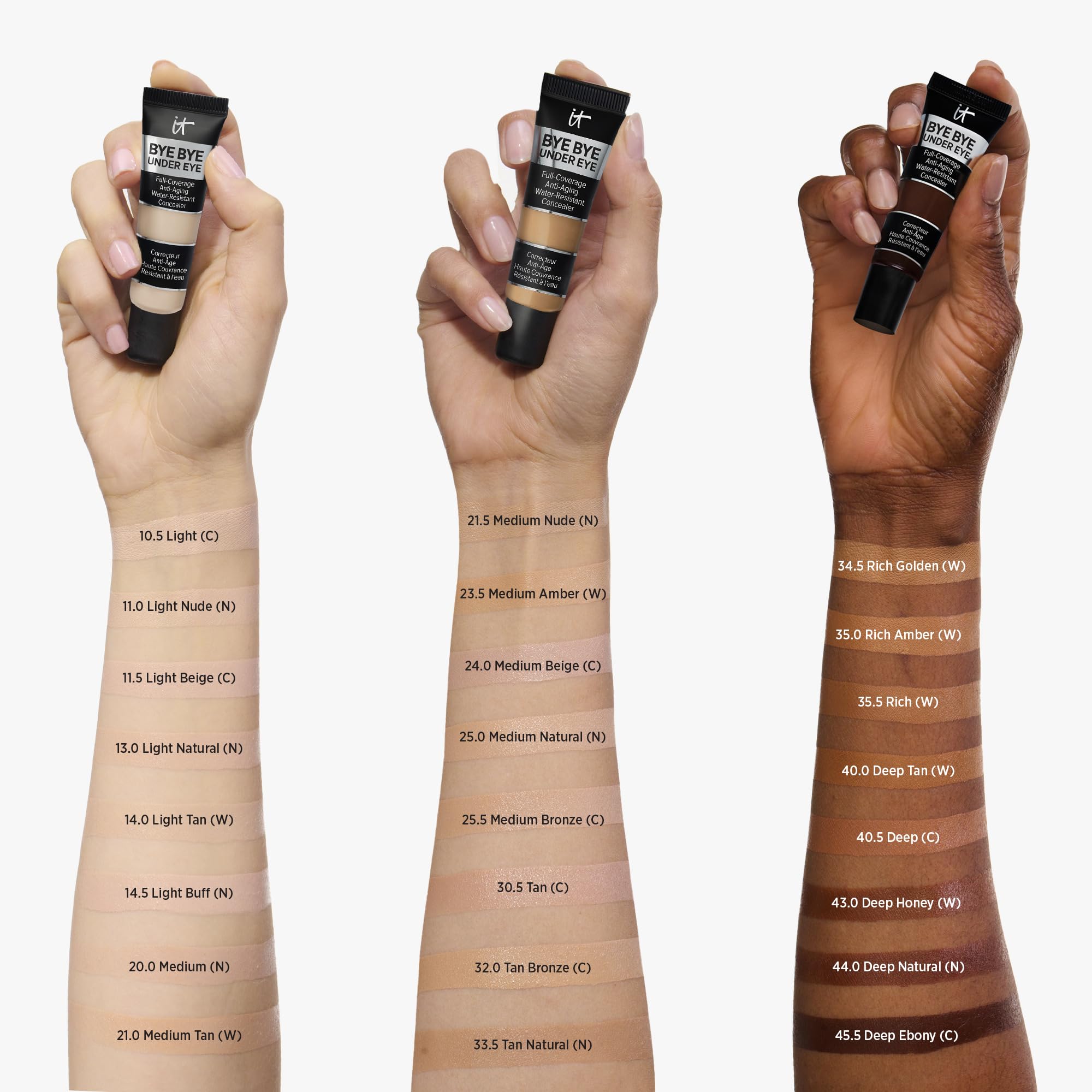 IT Cosmetics Bye Bye Under Eye Concealer in Light Buff, close-up of the creamy concealer tube with applicator tip.