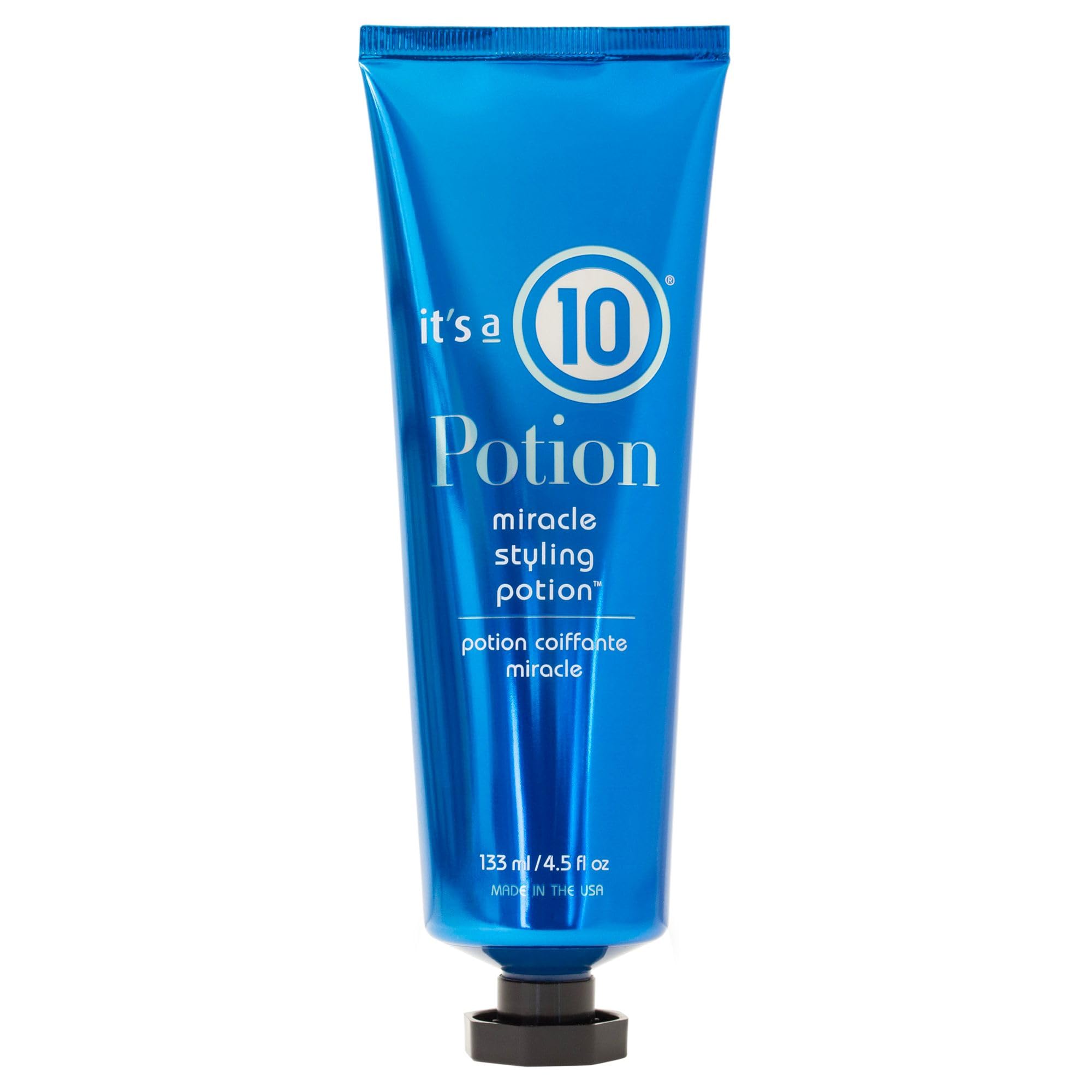 It's a 10 Miracle Styling Potion hair styling agent from It's a 10 Haircare, 4.5 oz bottle, designed for frizz control and smooth styling.
