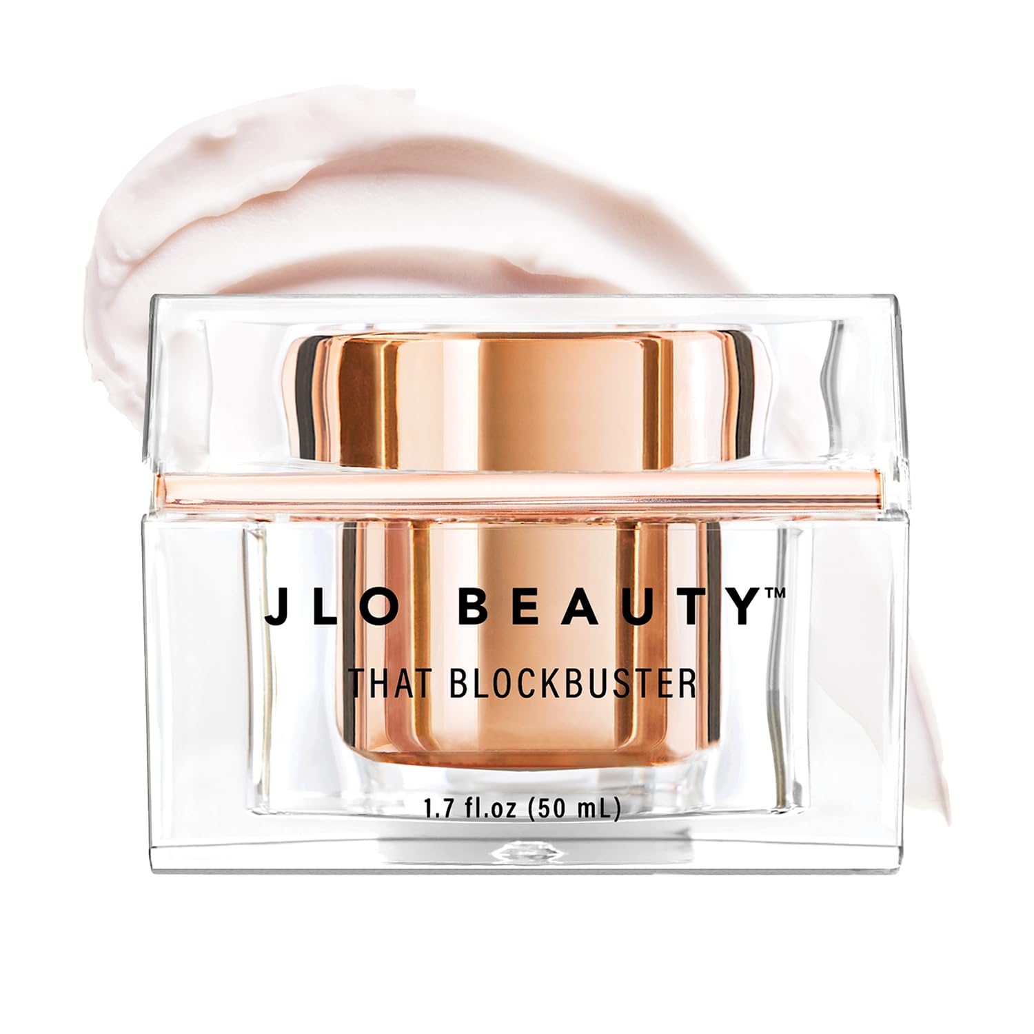 JLO Beauty That Blockbuster Hyaluronic Acid Face Moisturizer 1.7oz jar with white lid and clear label on the front