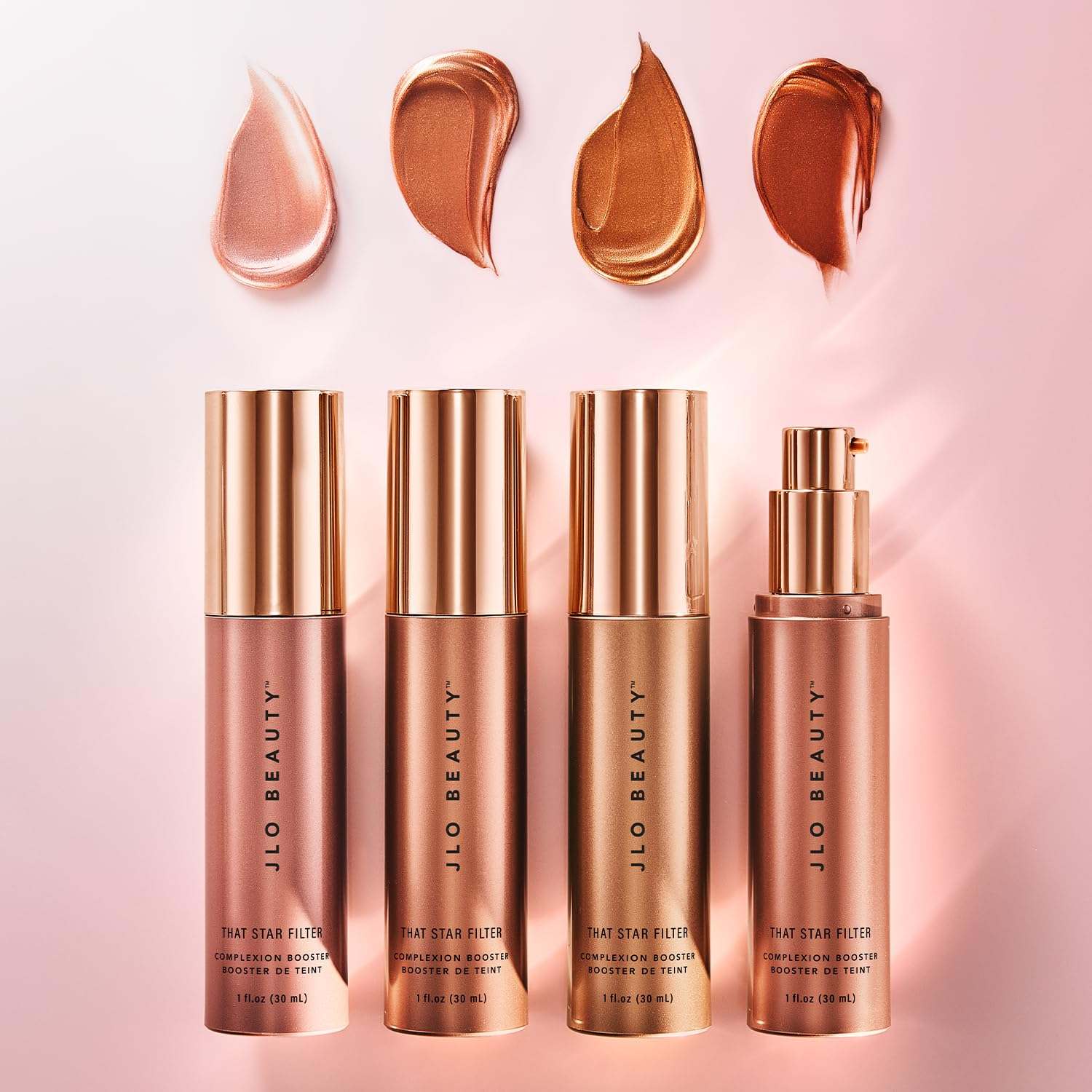 JLO Beauty That Star Filter Glow Drops in Warm Bronze, 1oz, featuring a dropper for face shaping and radiant glow.