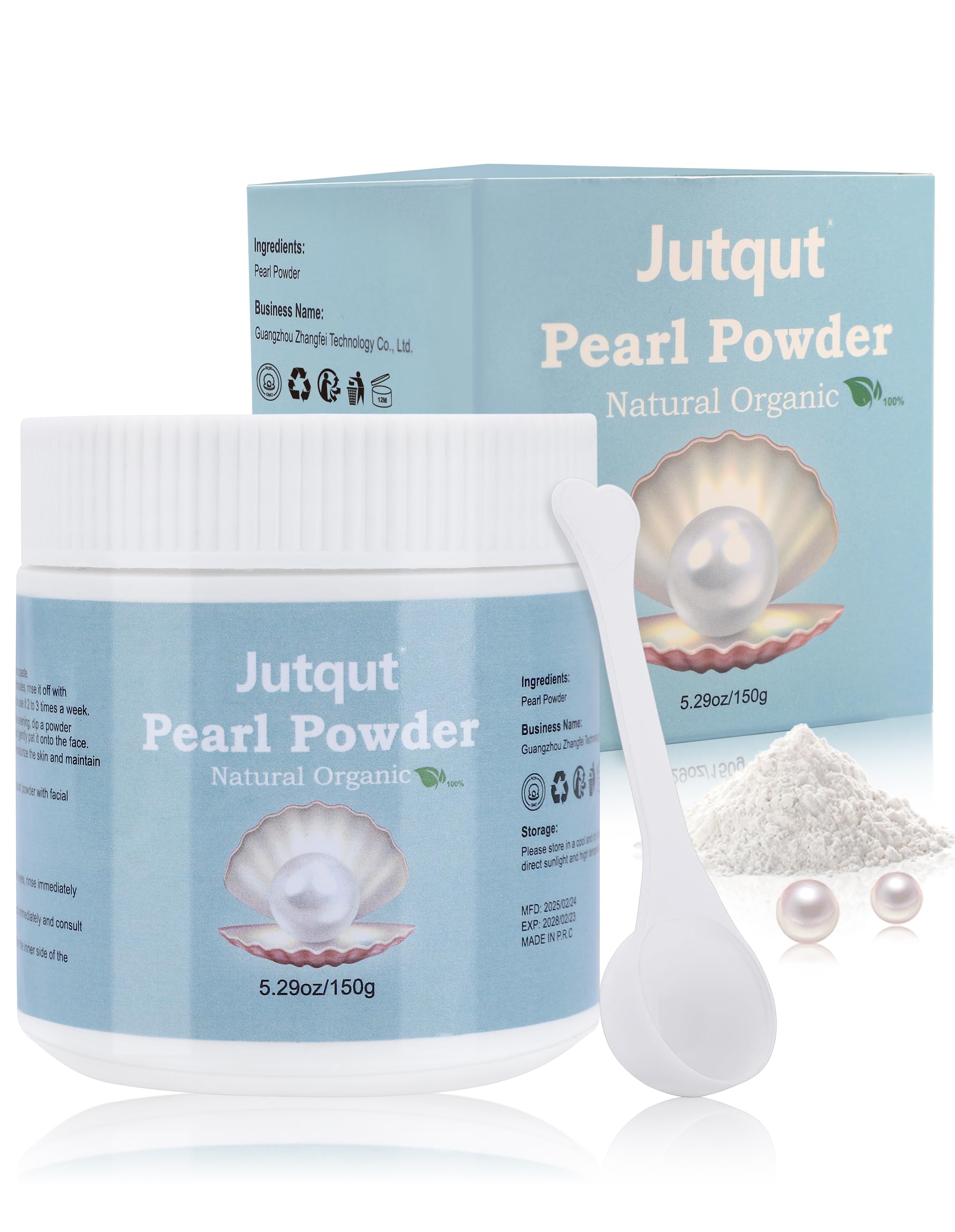 Jutqut Organic Freshwater Pearl Powder 150g skin treatment mask for DIY skincare, featuring natural pearl powder in a jar.