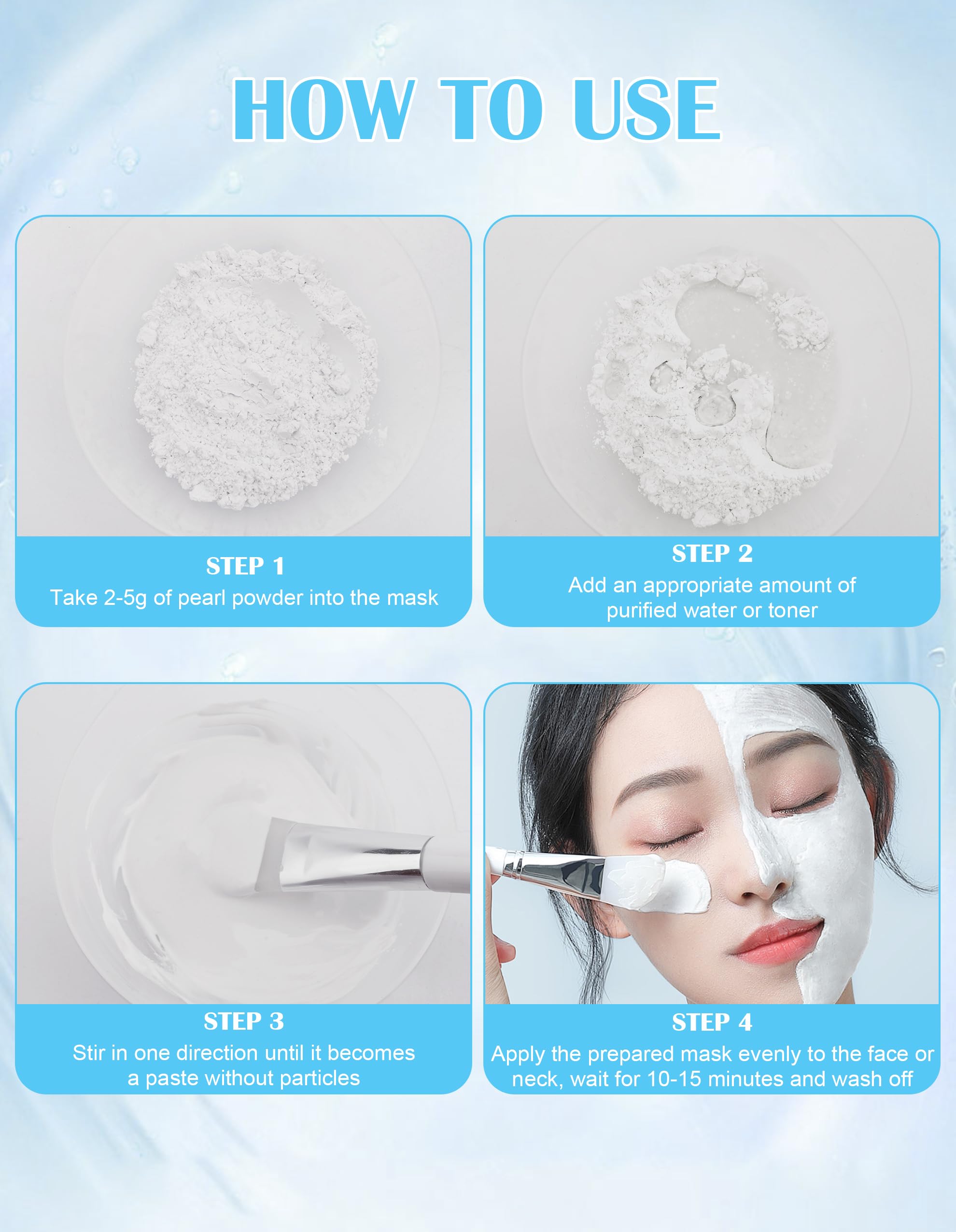 Jutqut Organic Freshwater Pearl Powder 150g for DIY skin treatment mask, fine white powder in a jar with a natural skincare focus.