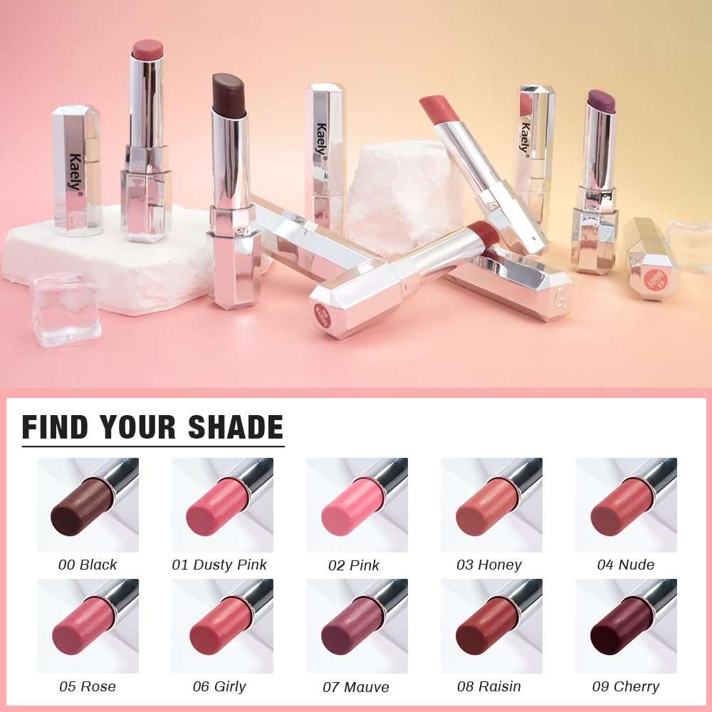 Kaely Honey Tinted Lip Balm showing a natural, hydrating lip color with a sheer glow in a clear container, vegan and moisturizing.