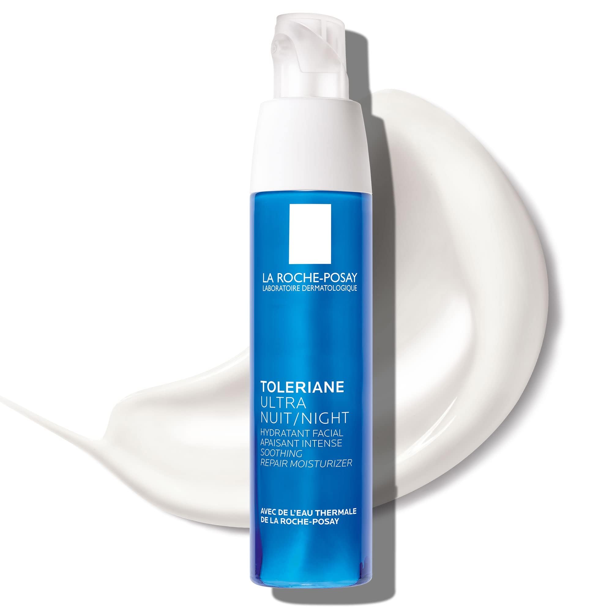 La Roche-Posay Toleriane Dermallergo Night Cream in 1.35oz jar, a soothing skin moisturizer for sensitive skin.