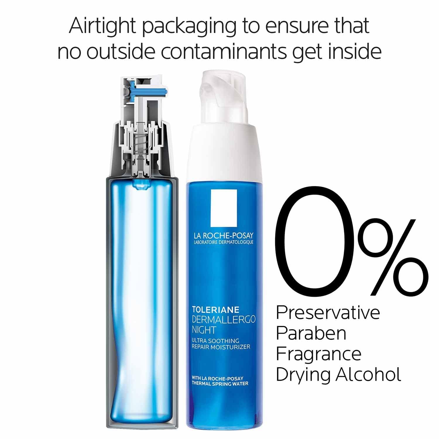 La Roche-Posay Toleriane Dermallergo Night Cream in 1.35oz jar, moisturizing skin with soothing formula, product image.
