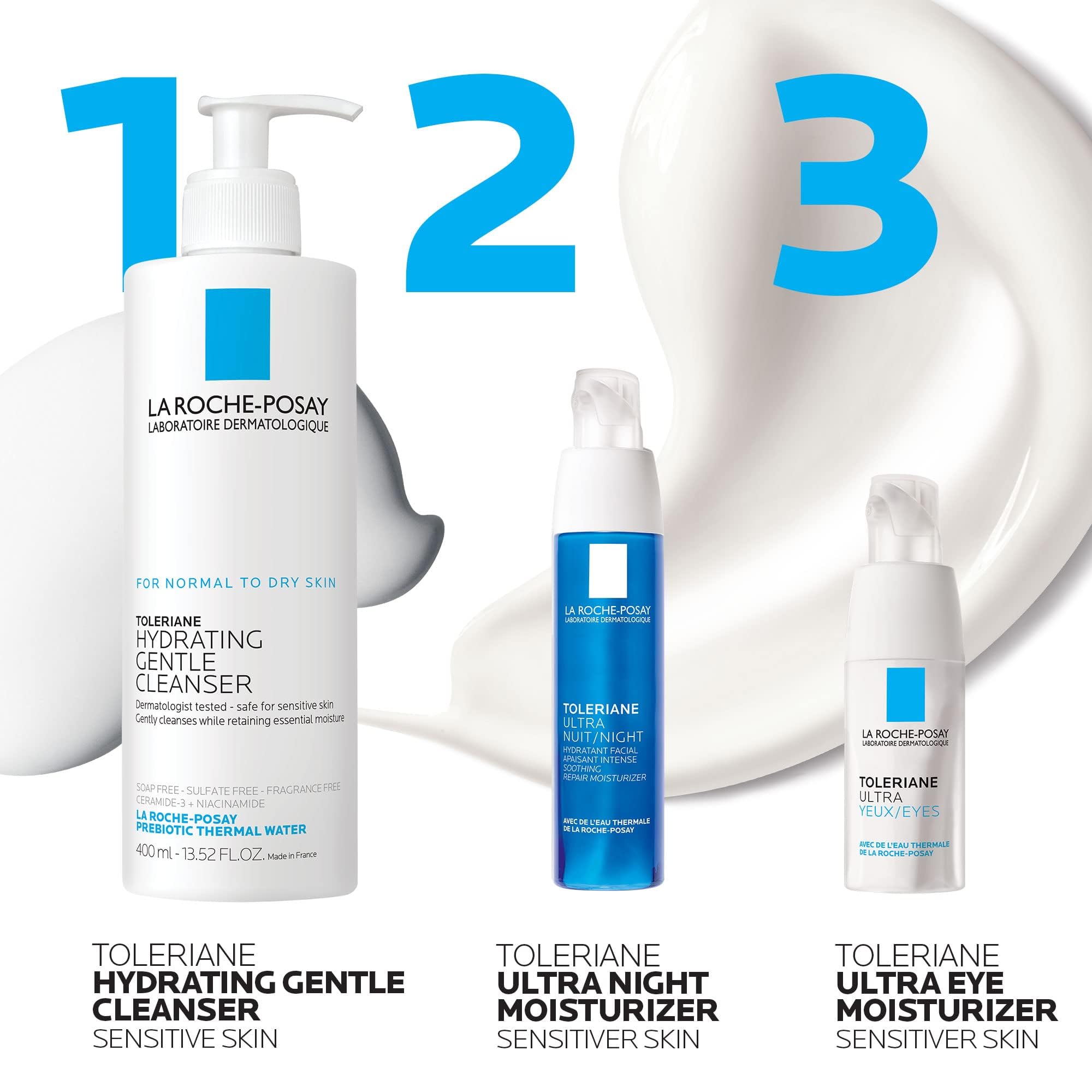 La Roche-Posay Toleriane Dermallergo Night Cream in 1.35oz jar, a gentle skin moisturizer for sensitive skin.