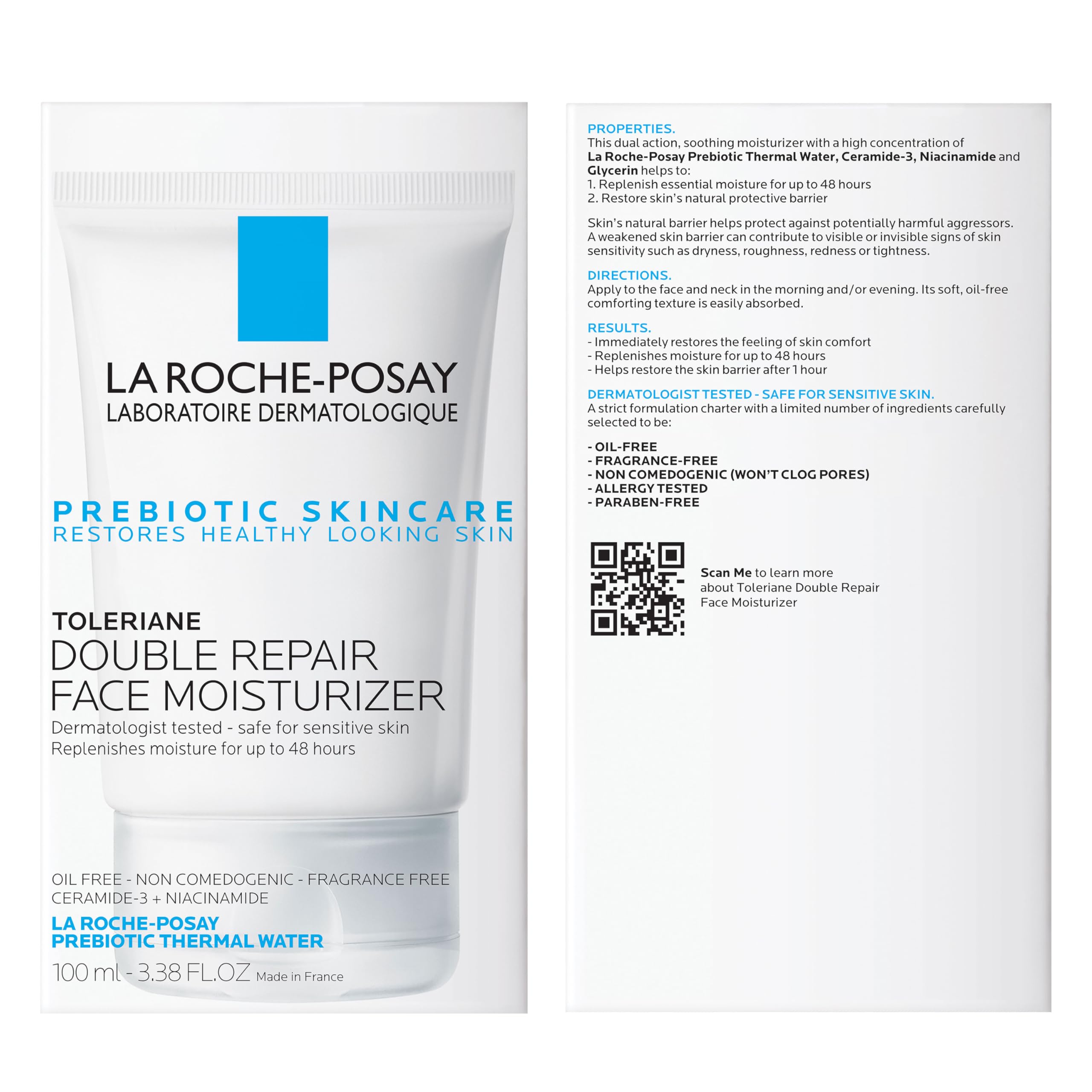 La Roche-Posay Toleriane Double Repair Moisturizer in 2.5oz jar, creamy skin moisturizer for sensitive skin, natural texture visible.