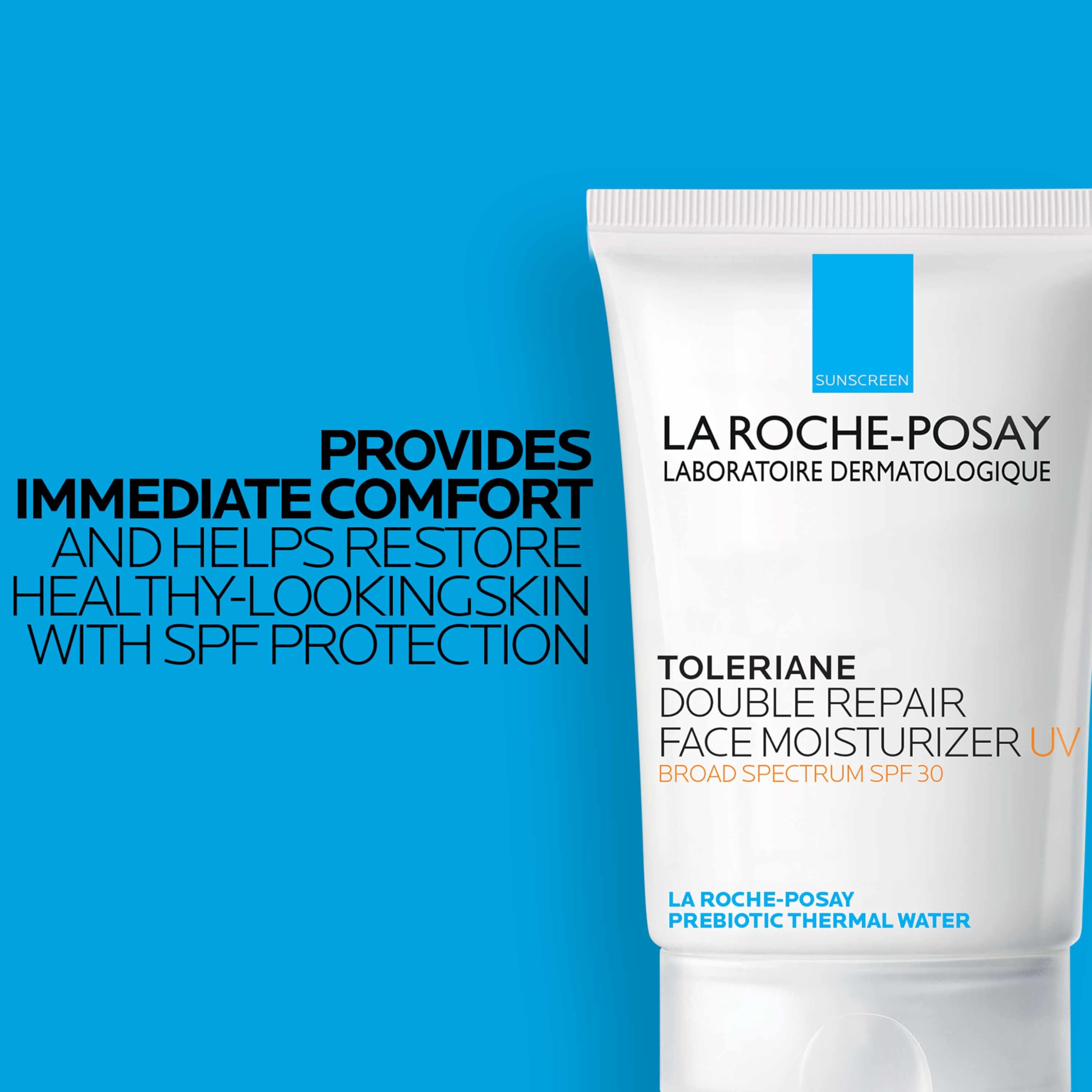 La Roche-Posay Toleriane Double Repair UV SPF 30 moisturizer in 2.5oz bottle with pump dispenser.