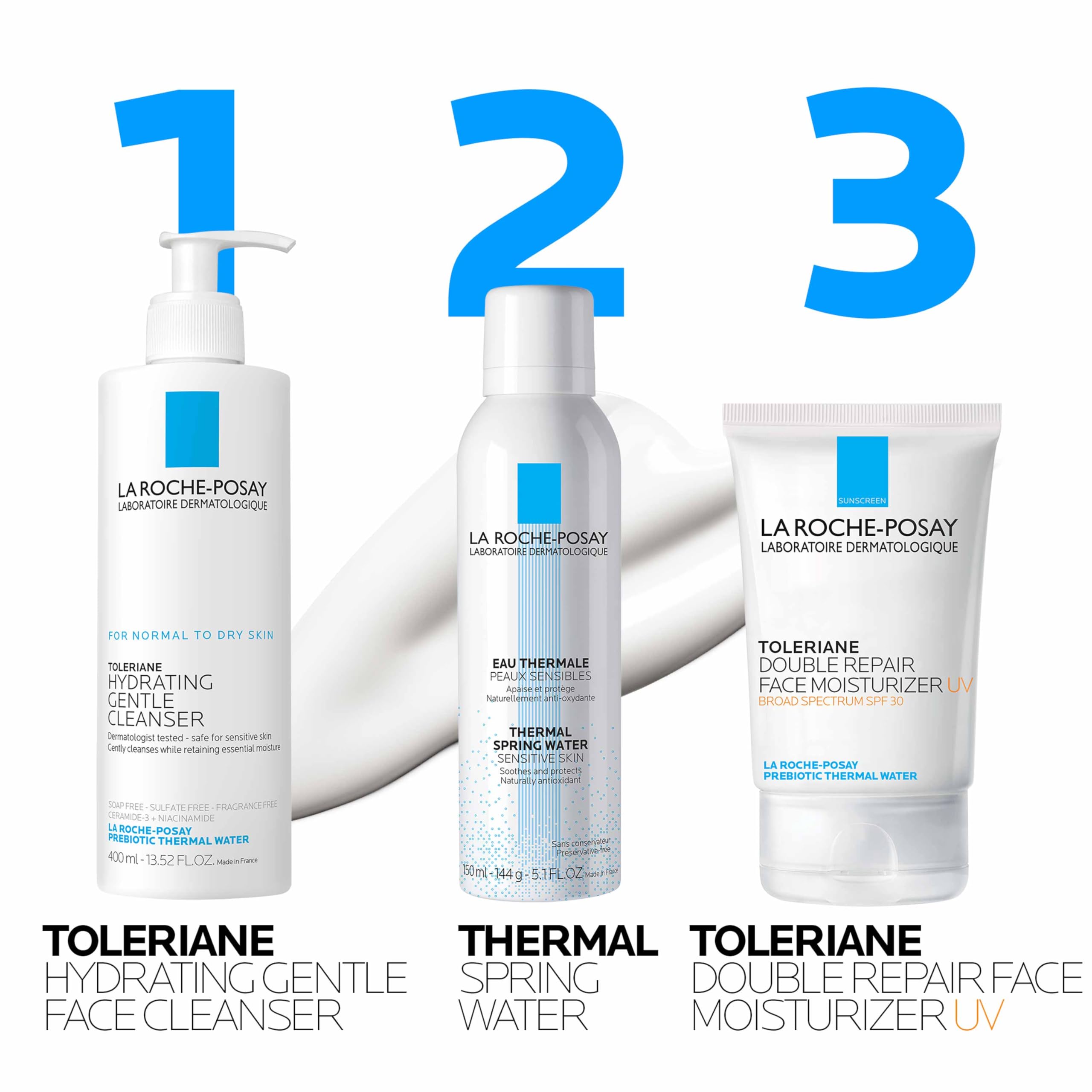 La Roche-Posay Toleriane Double Repair UV SPF 30 moisturizer in 2.5oz tube, showing the product label and packaging.