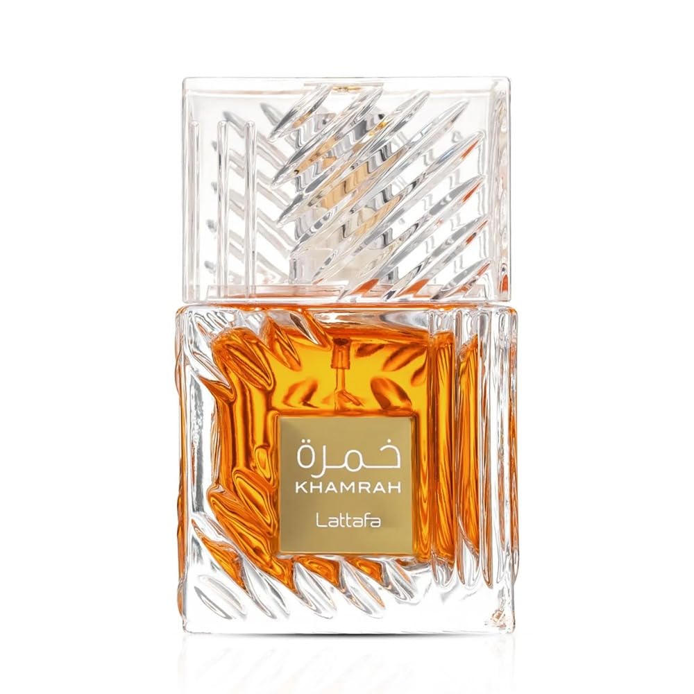 Lattafa Khamrah unisex EDP fragrance bottle, 100ml, with elegant design and sleek packaging for personal scent.