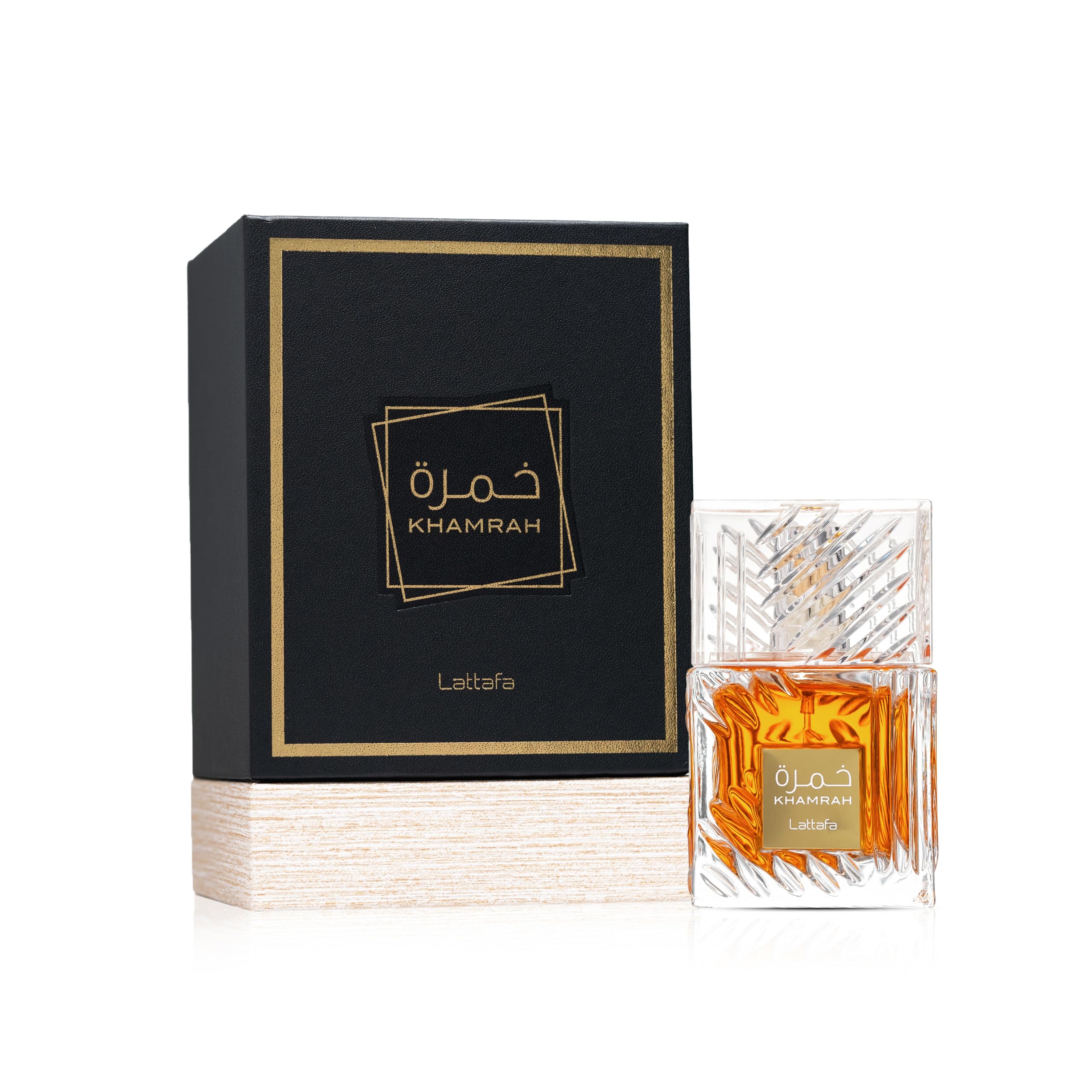 Lattafa Khamrah unisex EDP fragrance bottle, 100ml, with elegant packaging and a luxurious scent profile.