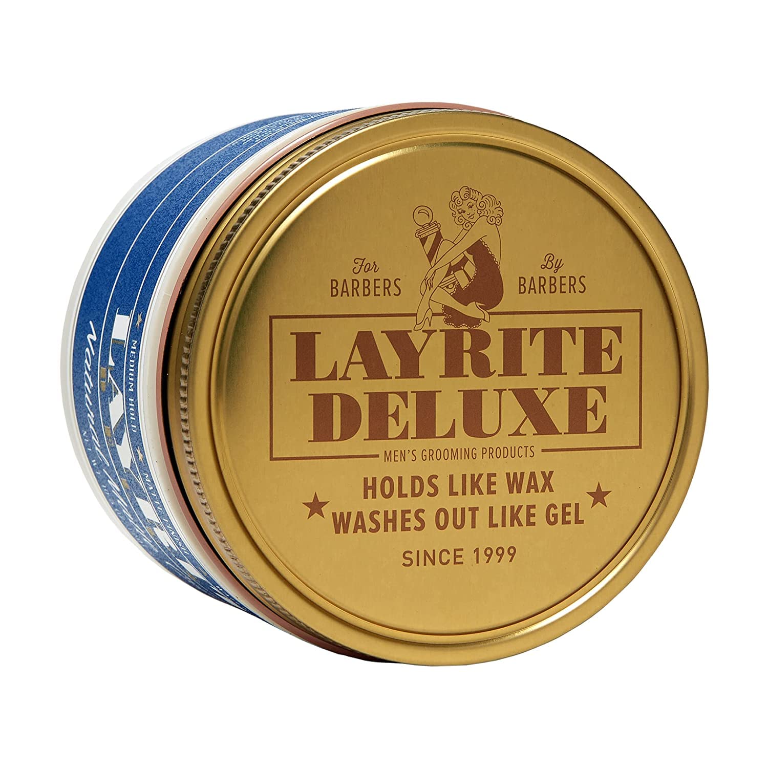 Layrite Natural Matte Cream for Men, 10.5 oz, hair styling agent with matte finish, in a jar with a black lid.