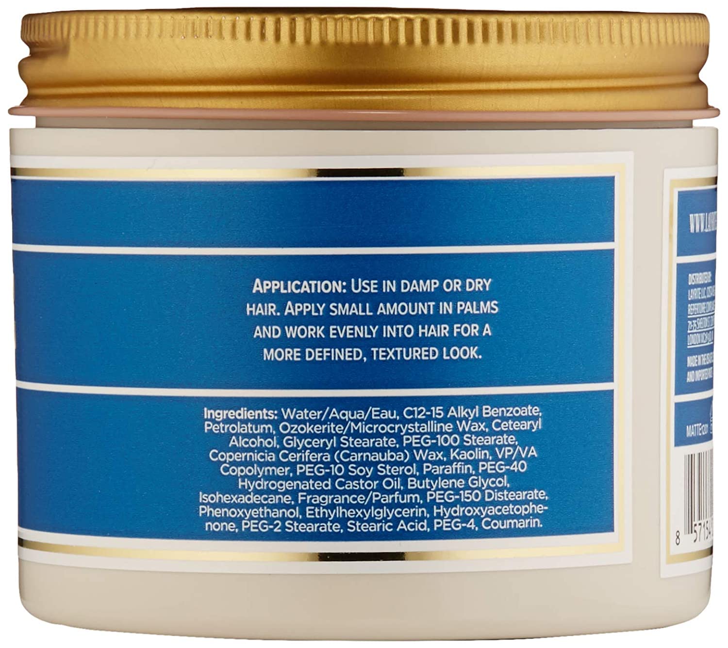 Layrite Natural Matte Cream for Men, 10.5 oz, a hair styling agent with a matte finish and natural hold in a jar.