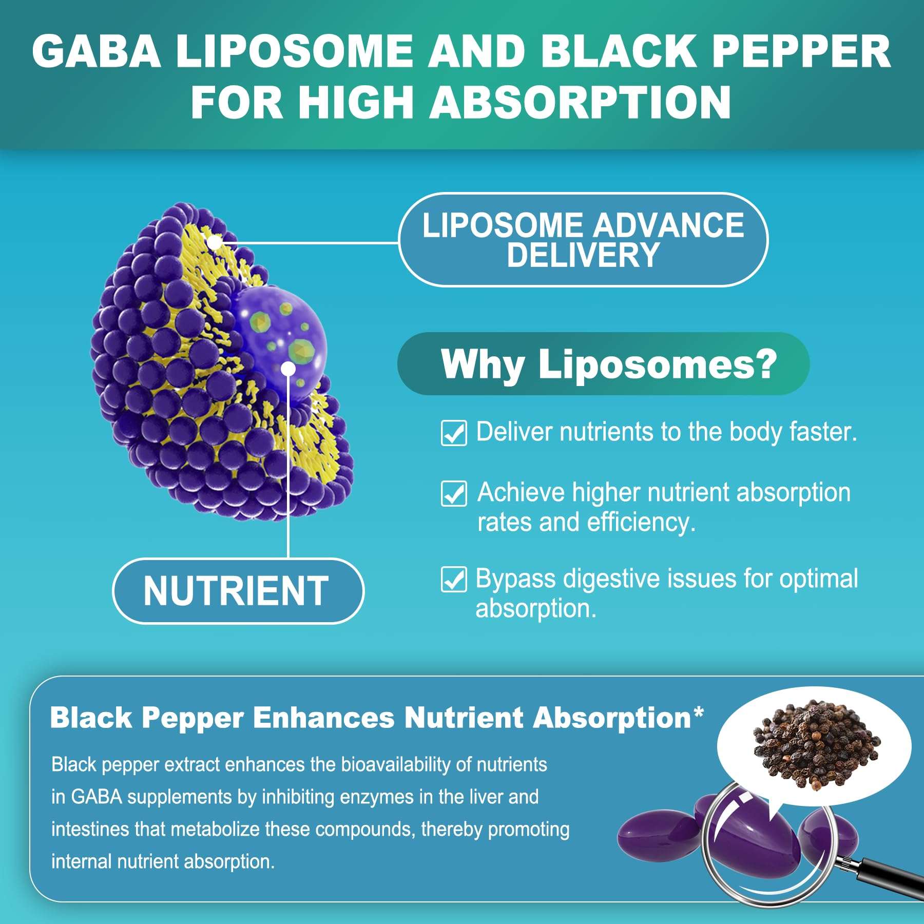 LILICARE GABA 1000mg liposomal softgels for calm and sleep, 120 count, dietary supplement with softgel capsules.
