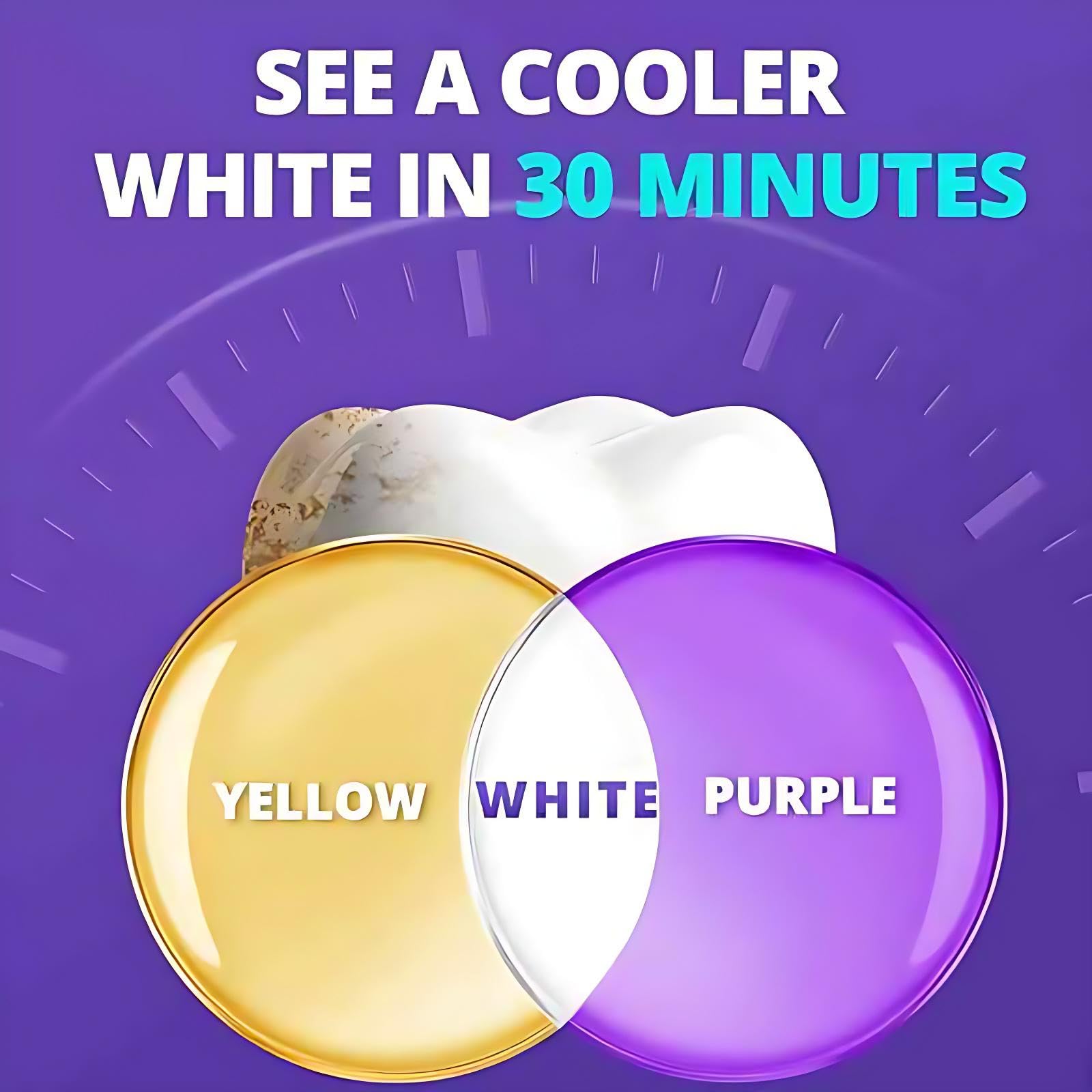 LLQ Purple Whitening Strips tooth whitener for color correction, showing packaging with 14 treatments for brighter teeth