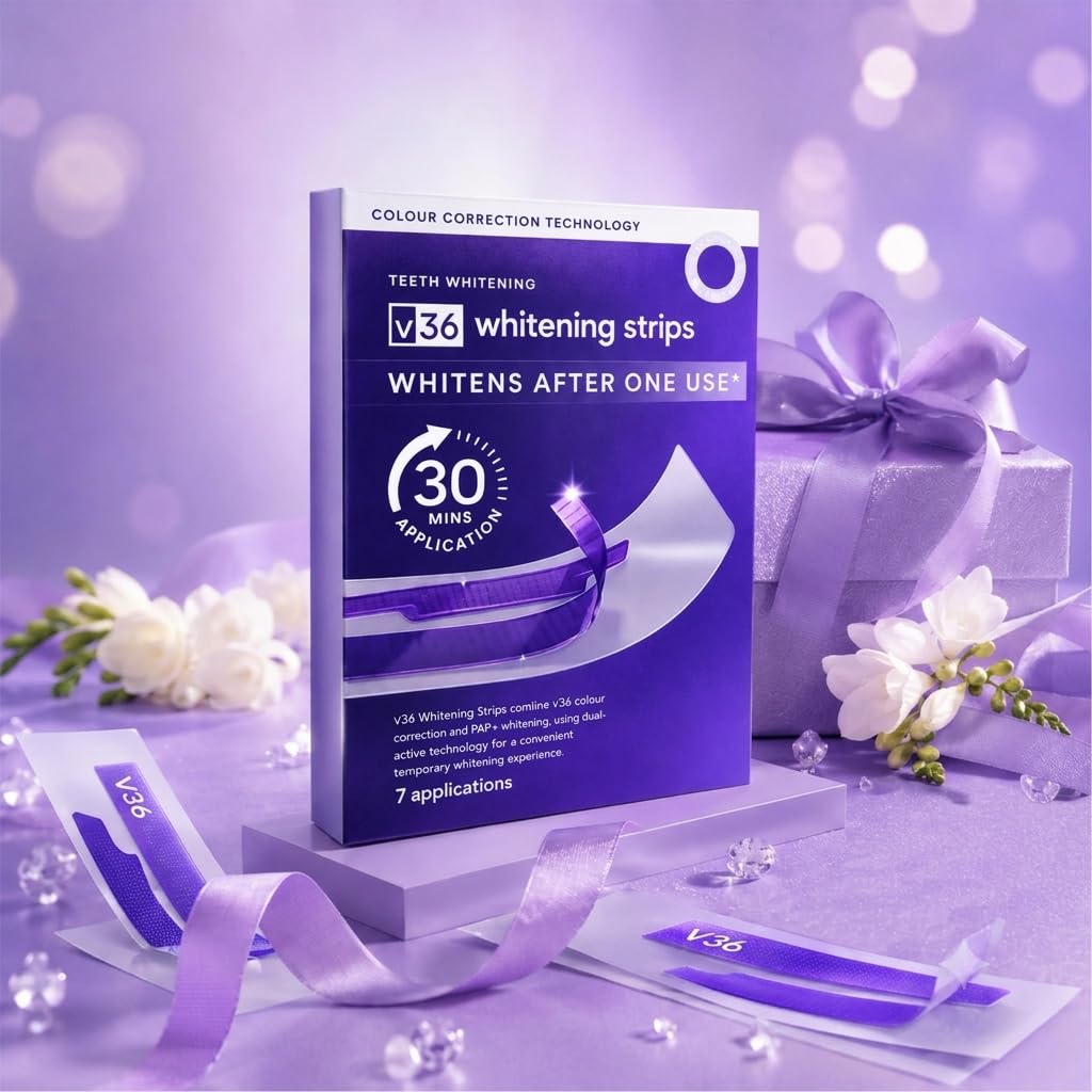 LLQ Purple Whitening Strips for teeth, color corrector, 14 treatments, tooth whitener product with purple packaging and strips.