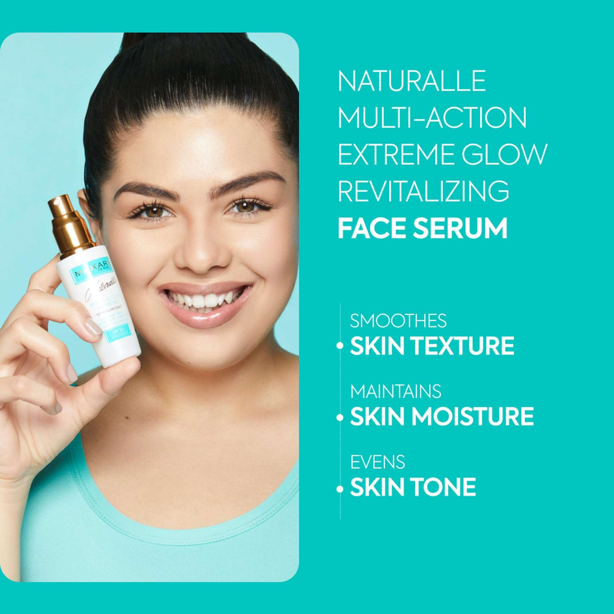Makari Naturalle Brightening Skin Serum with Argan Oil and SPF15, 1.7oz bottle showing the product in a clear pump bottle.