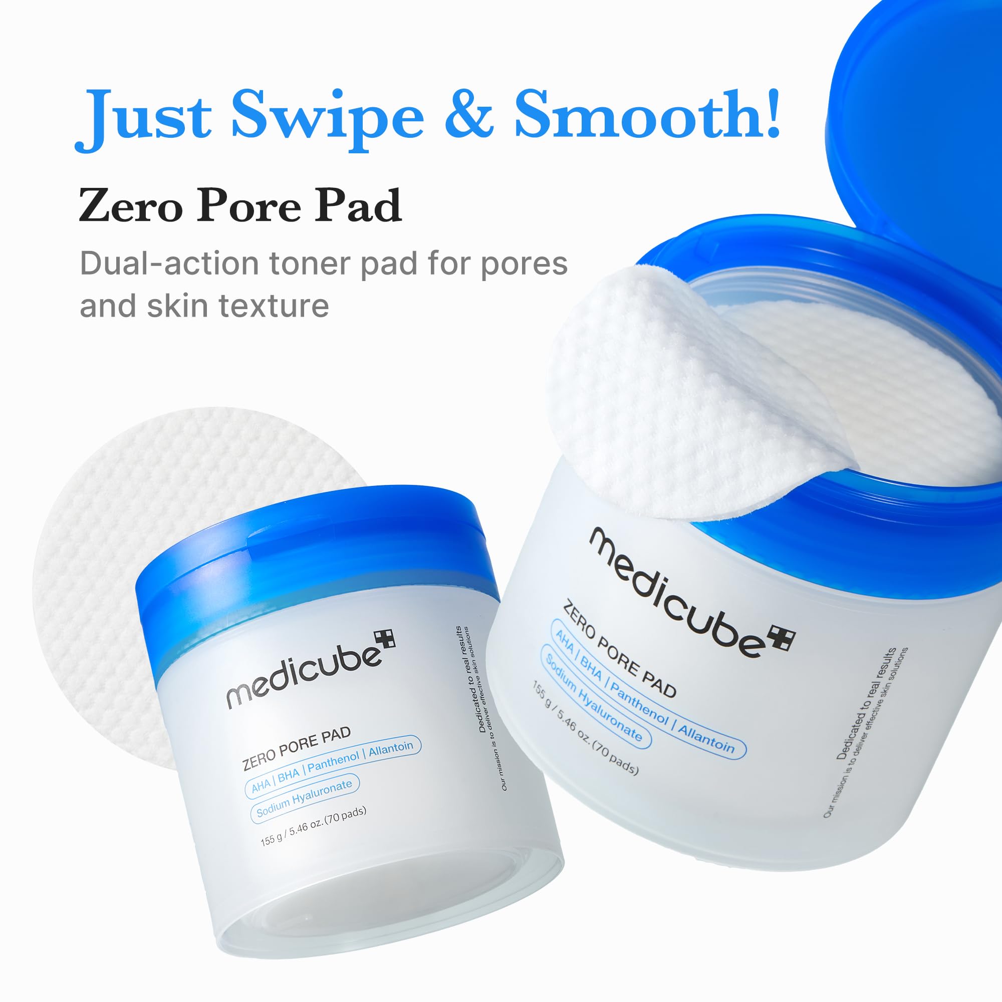 Medicube Zero Pore Pad 2.0 AHA BHA toner pads for skin exfoliation, displayed in a 70-count package.