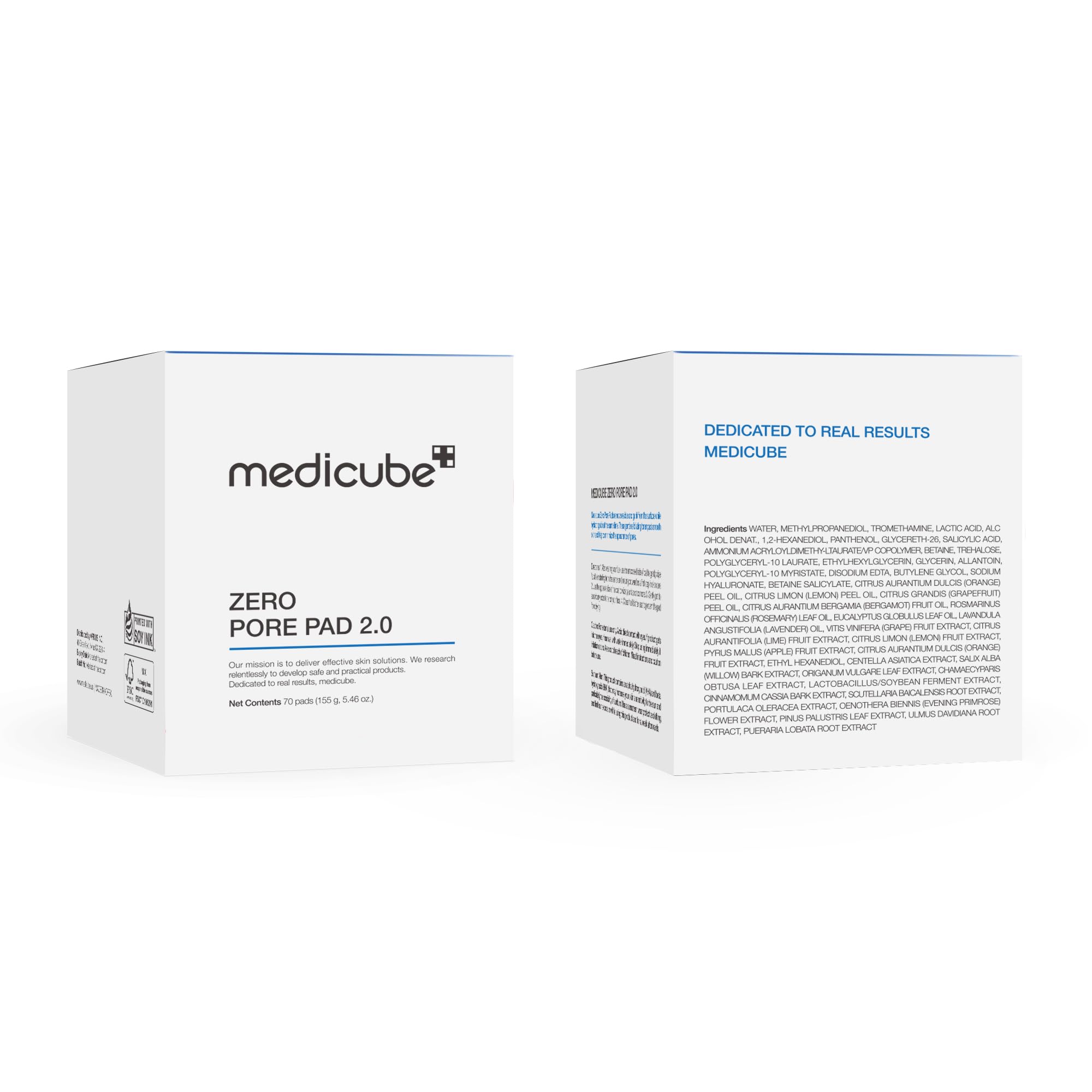 Medicube Zero Pore Pad 2.0 AHA BHA toner pads for exfoliation, 70 count, skin exfoliant with natural ingredients.