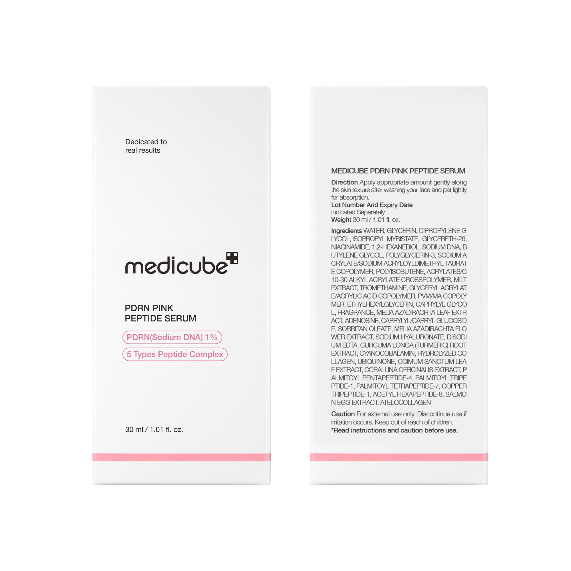 Medicube PDRN Pink Peptide Serum with Salmon DNA in a 1.01oz bottle, skincare serum for skin renewal and hydration.