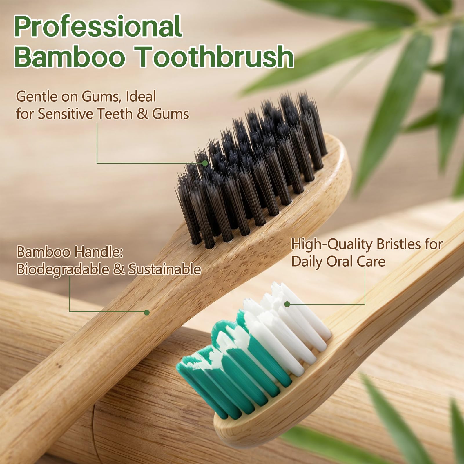 MgcSto Bamboo Electric Toothbrush with 5 modes and 4 interchangeable heads, featuring eco-friendly bamboo handle and sleek design.