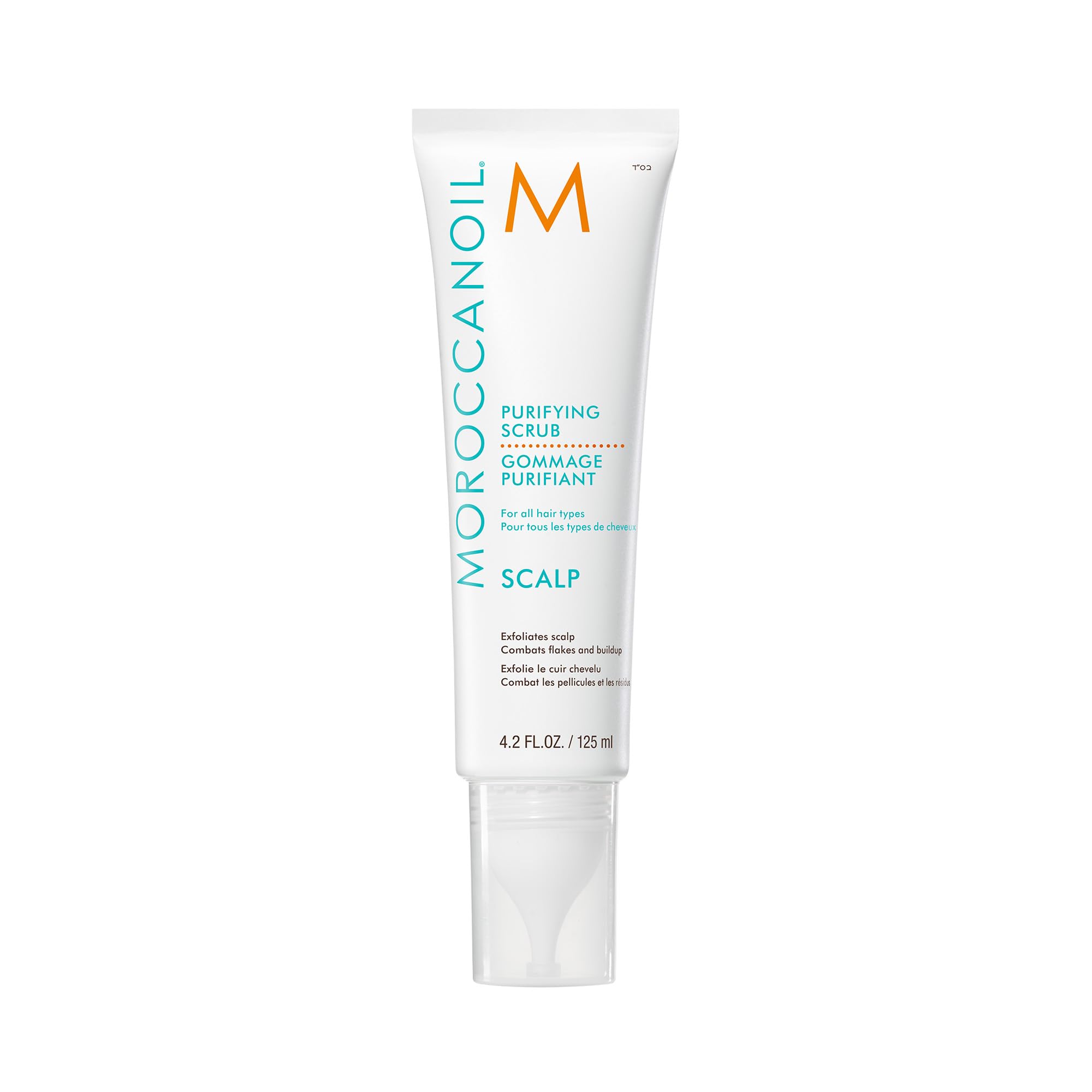 Moroccanoil Purifying Pre-Wash Scalp Scrub in 4.2 oz jar, showing the product container with label and textured scrub surface.