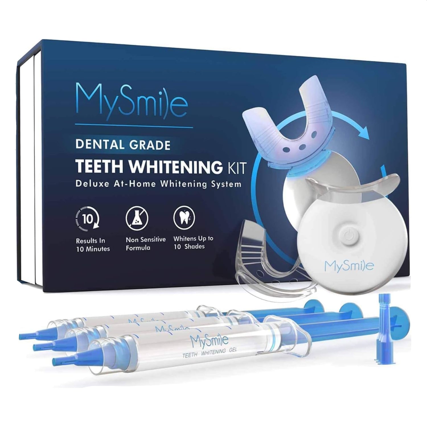 MySmile Teeth Whitening Kit with LED light and gel for at-home teeth whitening treatment.