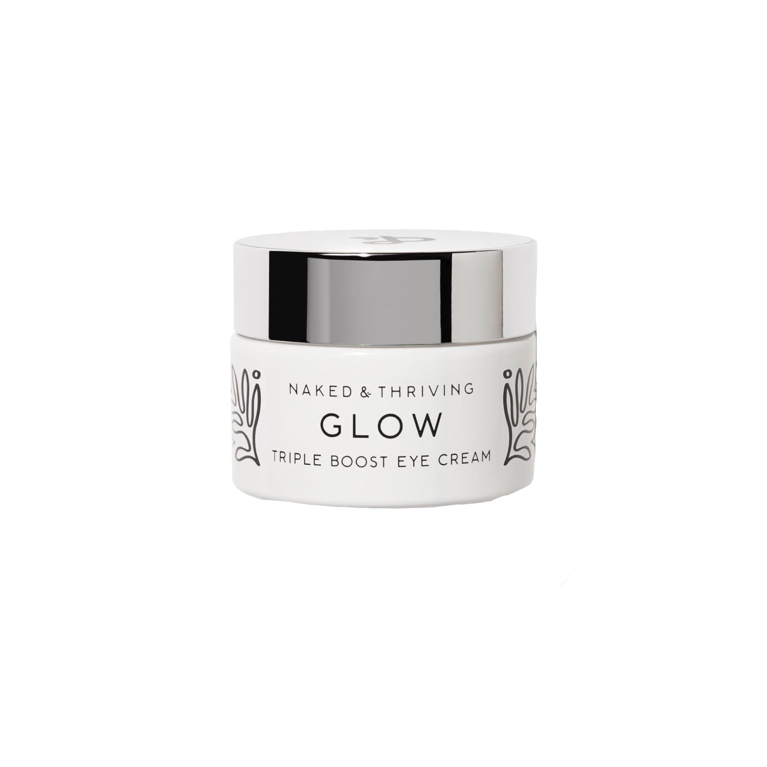 Naked & Thriving Glow Triple Boost Eye Cream 15mL in a sleek jar, designed to hydrate and brighten the delicate eye area.