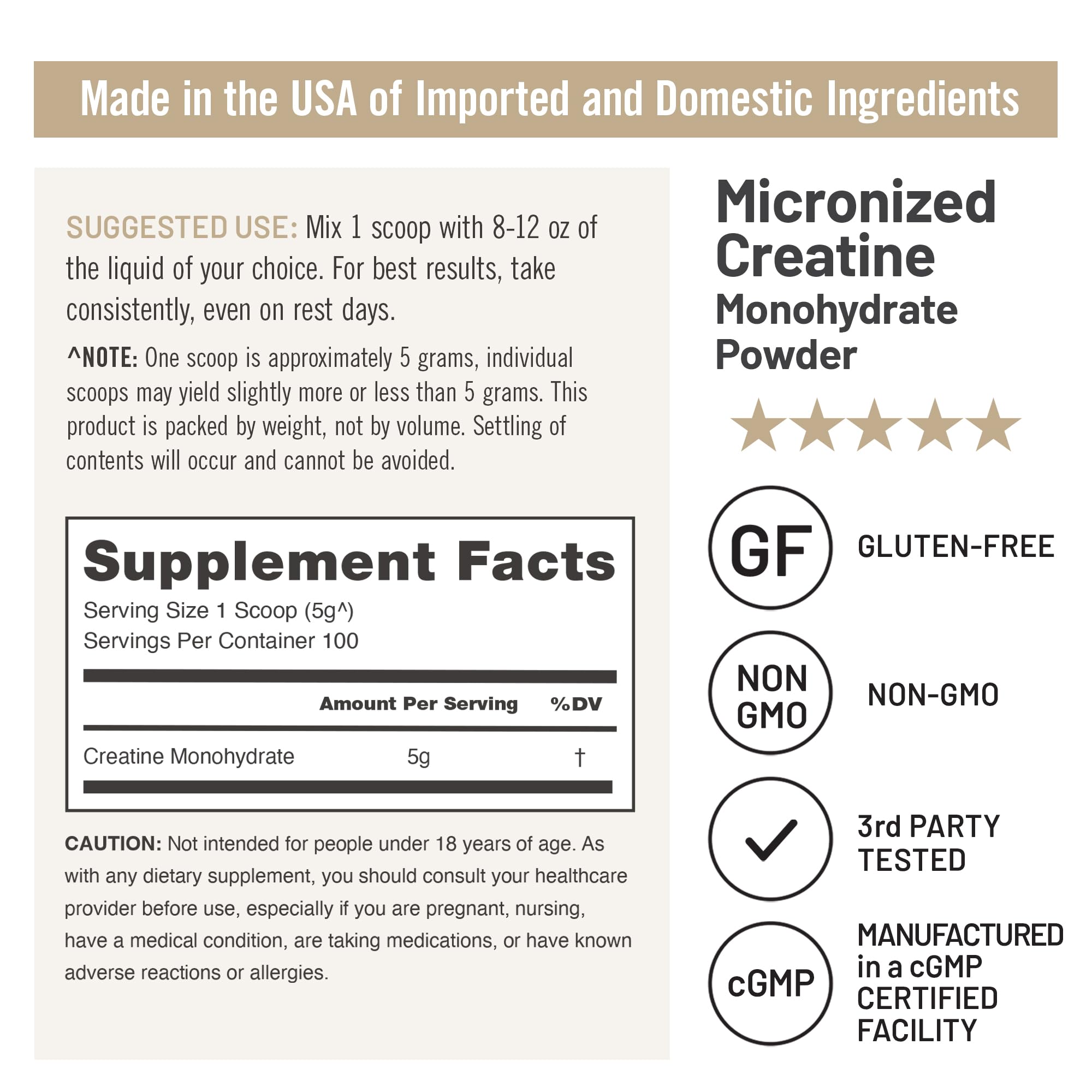 NatureWise Micronized Creatine Monohydrate supplement container with label showing 5g servings, ideal for athletic nutrition.