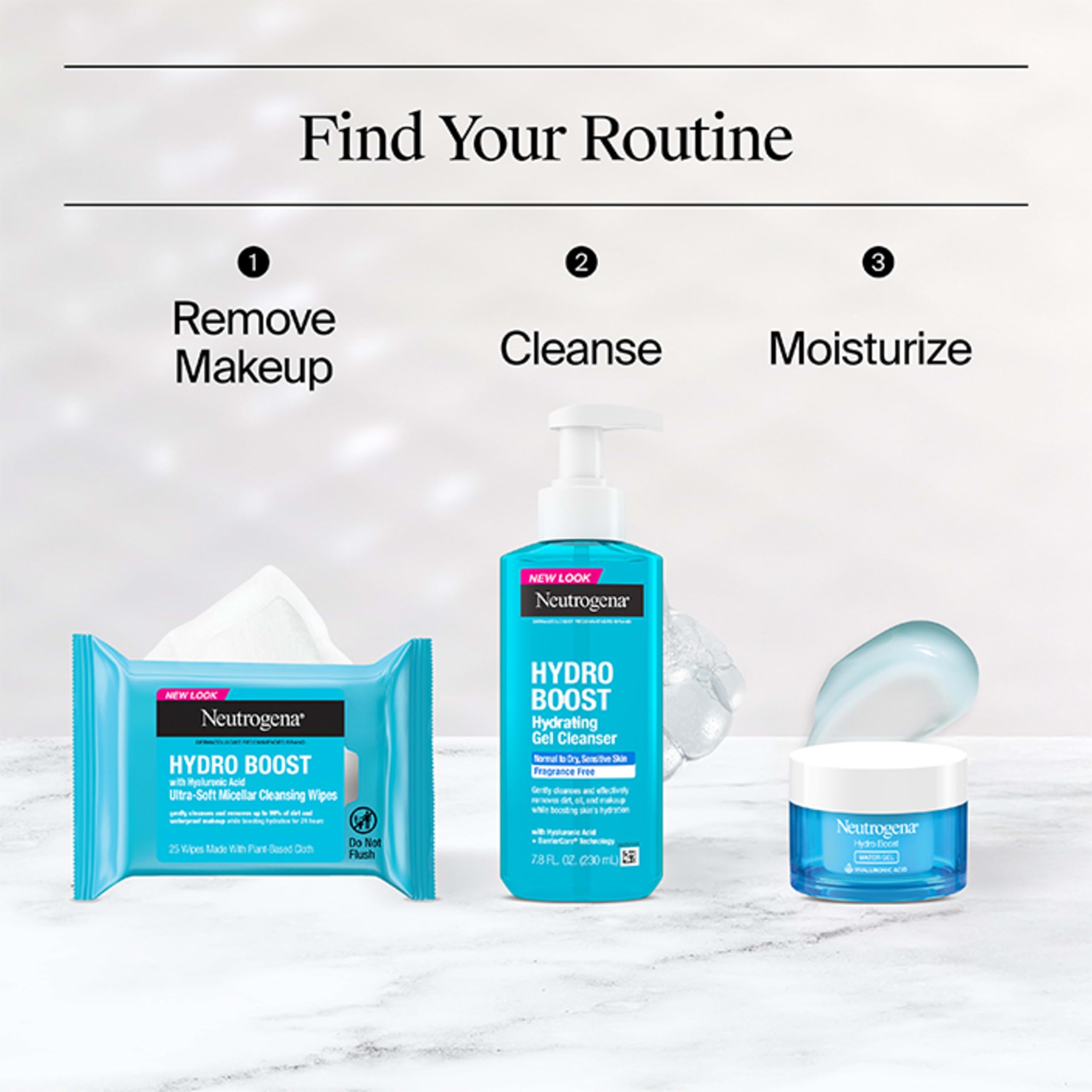 Neutrogena Hydro Boost Water Gel and Cleanser set displayed in sleek packaging, featuring moisturizing skincare products.