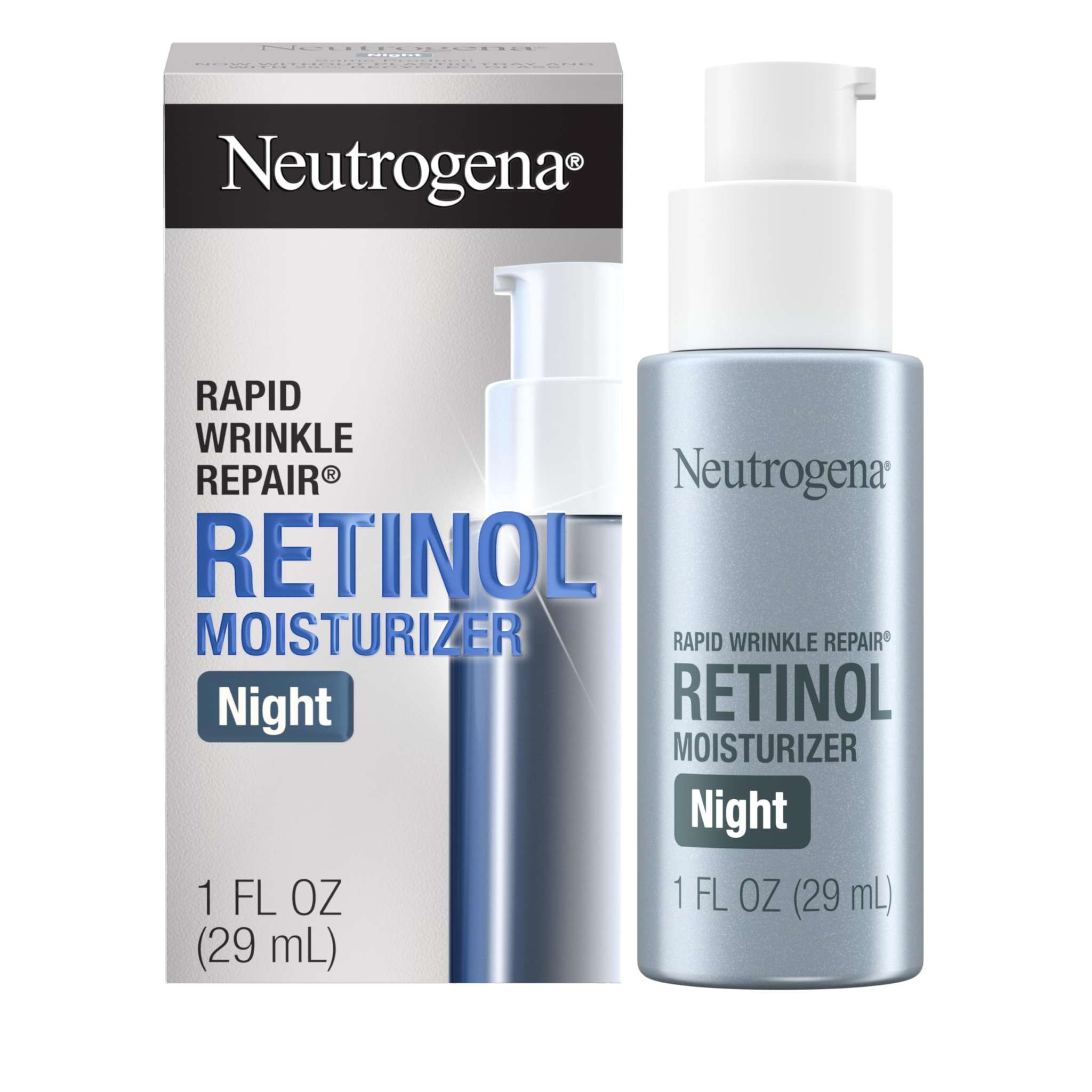 Neutrogena Rapid Wrinkle Repair Retinol Night Cream in 1oz jar, a skin moisturizer for anti-aging and wrinkle reduction.