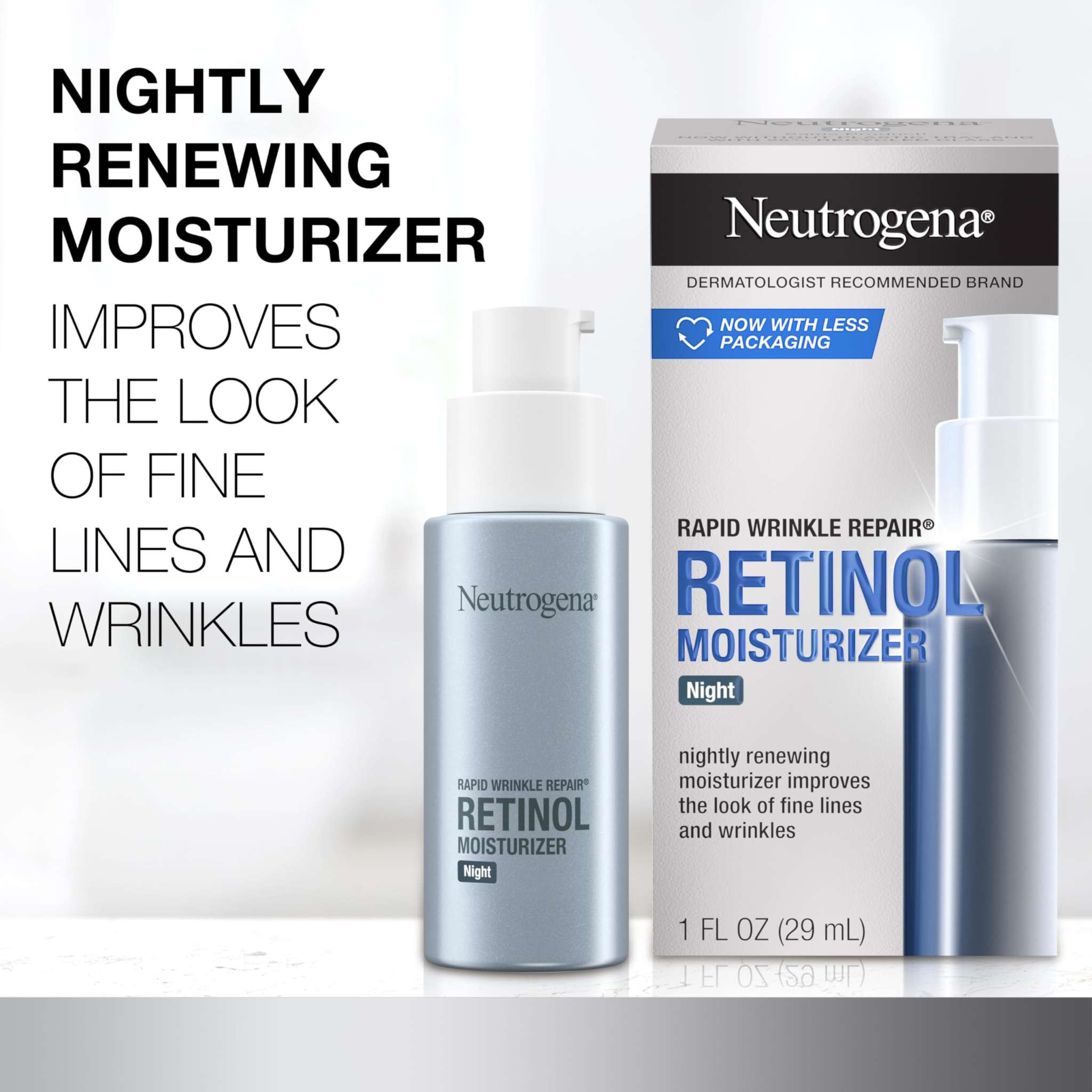 Neutrogena Rapid Wrinkle Repair Retinol Night Cream in 1oz jar, moisturizing and anti-aging skincare product with retinol.