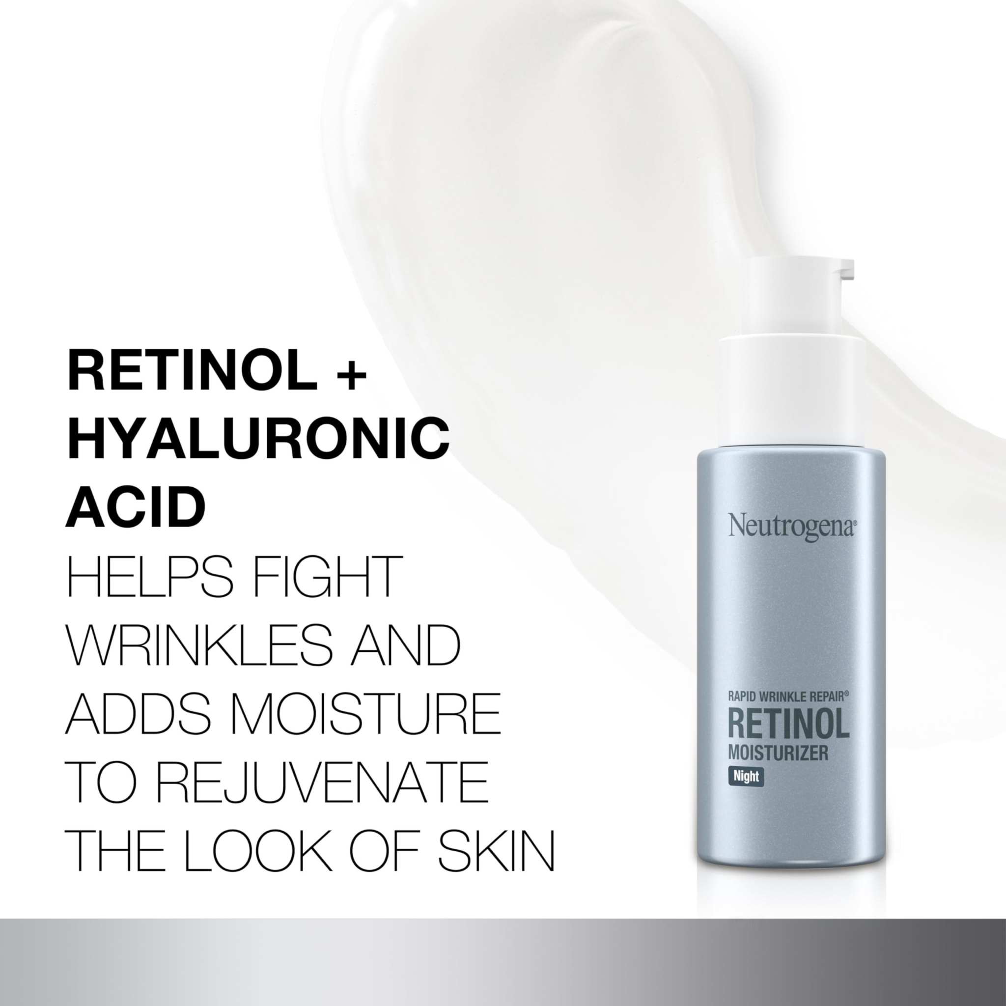 Neutrogena Rapid Wrinkle Repair Retinol Night Cream in 1oz jar, a skincare moisturizer for reducing wrinkles and signs of aging.