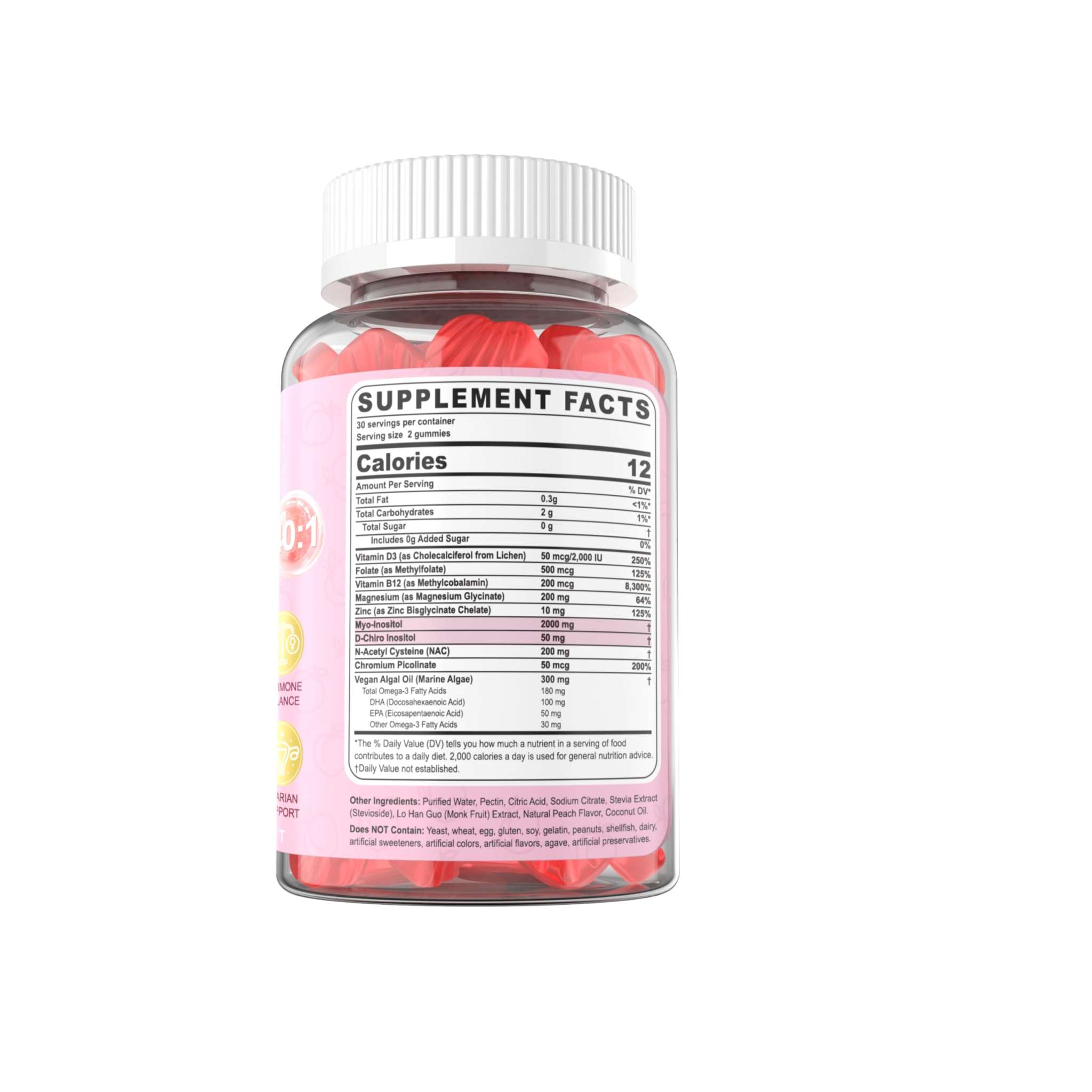 NEVISS Myo-Inositol D-Chiro Gummies for women, a vitamin supplement, shown in a bottle with 120 gummies.
