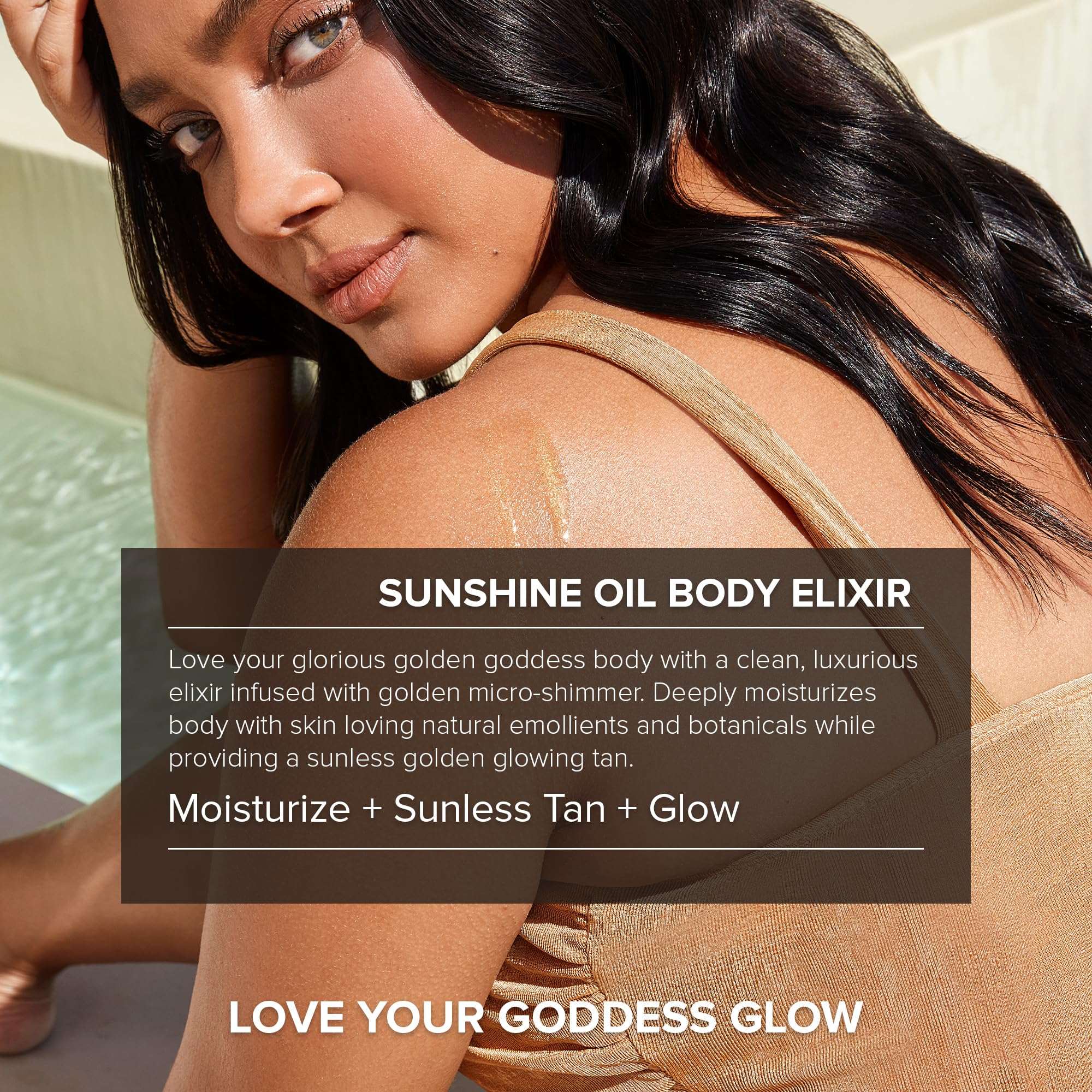 Nudestix Sunshine Oil Body Elixir with shimmer, a skin moisturizer and gradual tan body oil with a luminous finish.