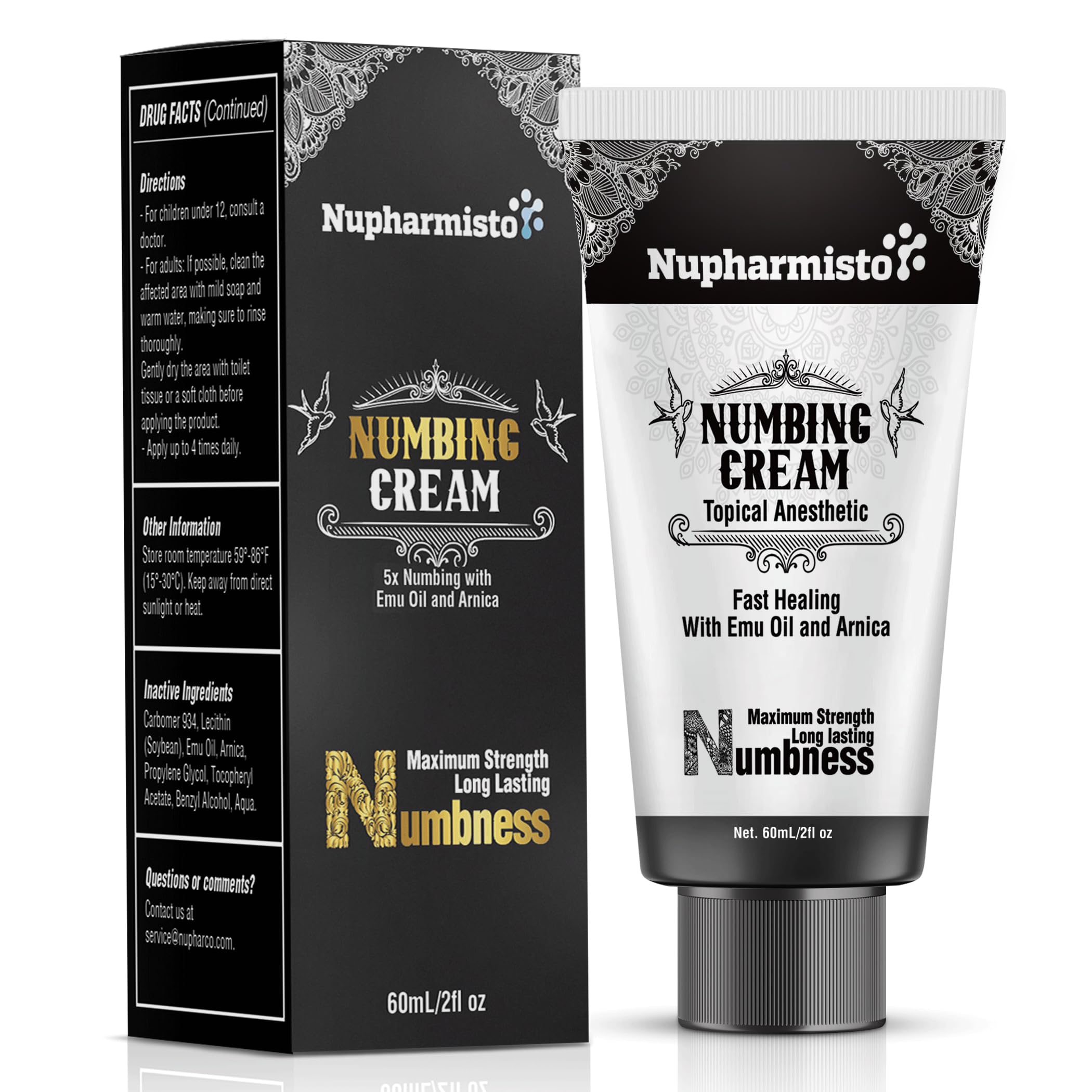 Nupharmco Max Strength Numbing Cream 60ml, a skin care agent for fast relief of pain or discomfort.