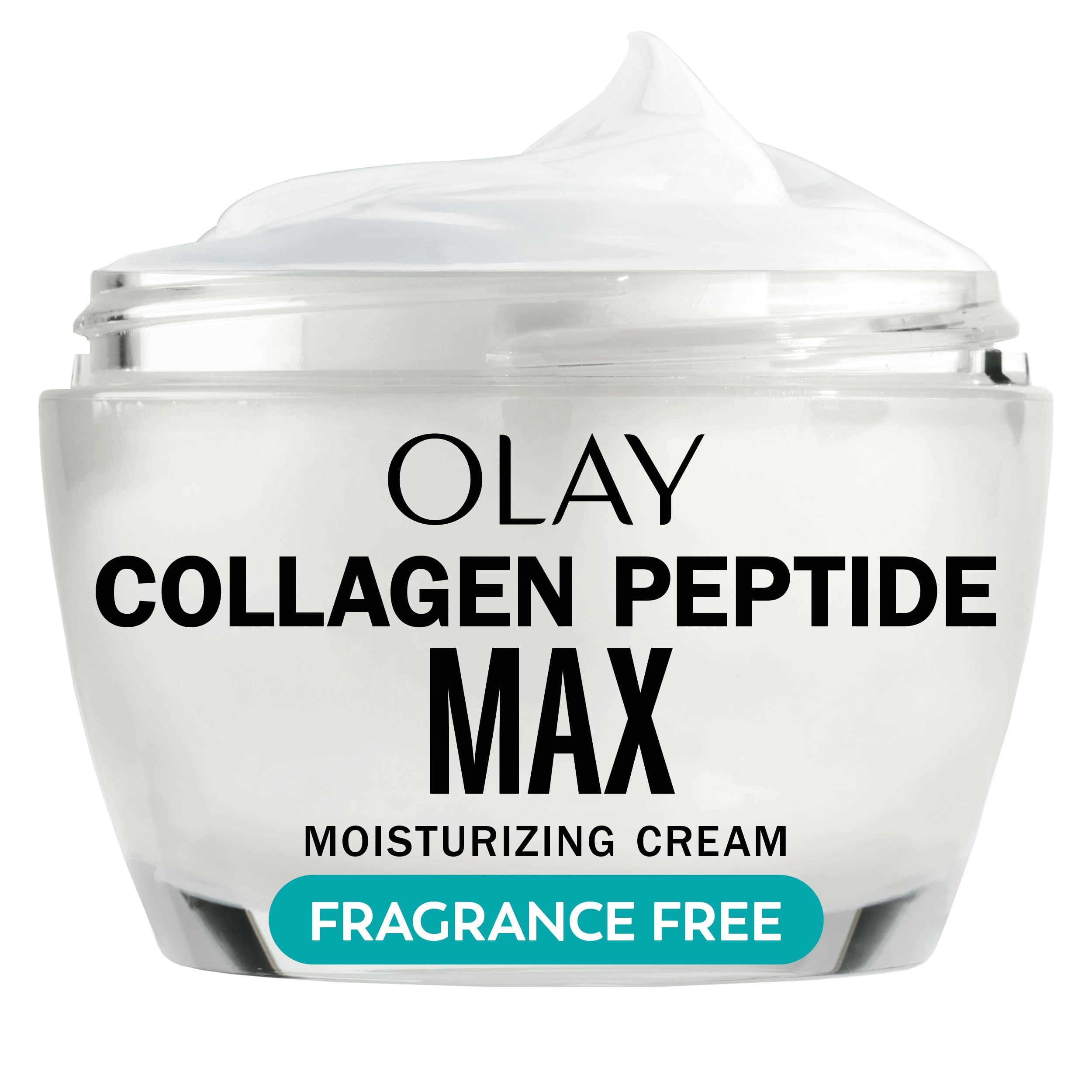Olay Collagen Peptide 24 MAX Face Moisturizer in 1.7 oz jar, showing the skincare product with a sleek white container.