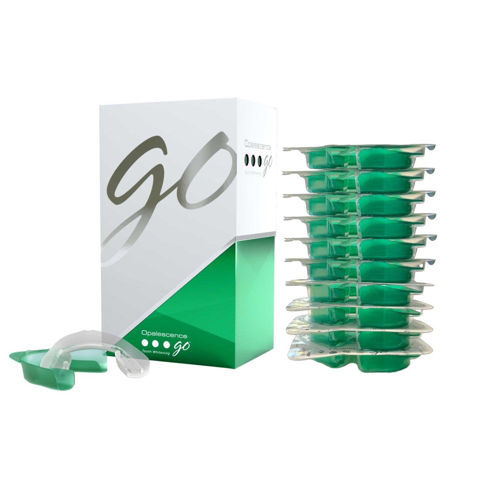 Opalescence Go 10% prefilled teeth whitening trays in a pack of 10, part of the teeth whitening kit by Opalescence.