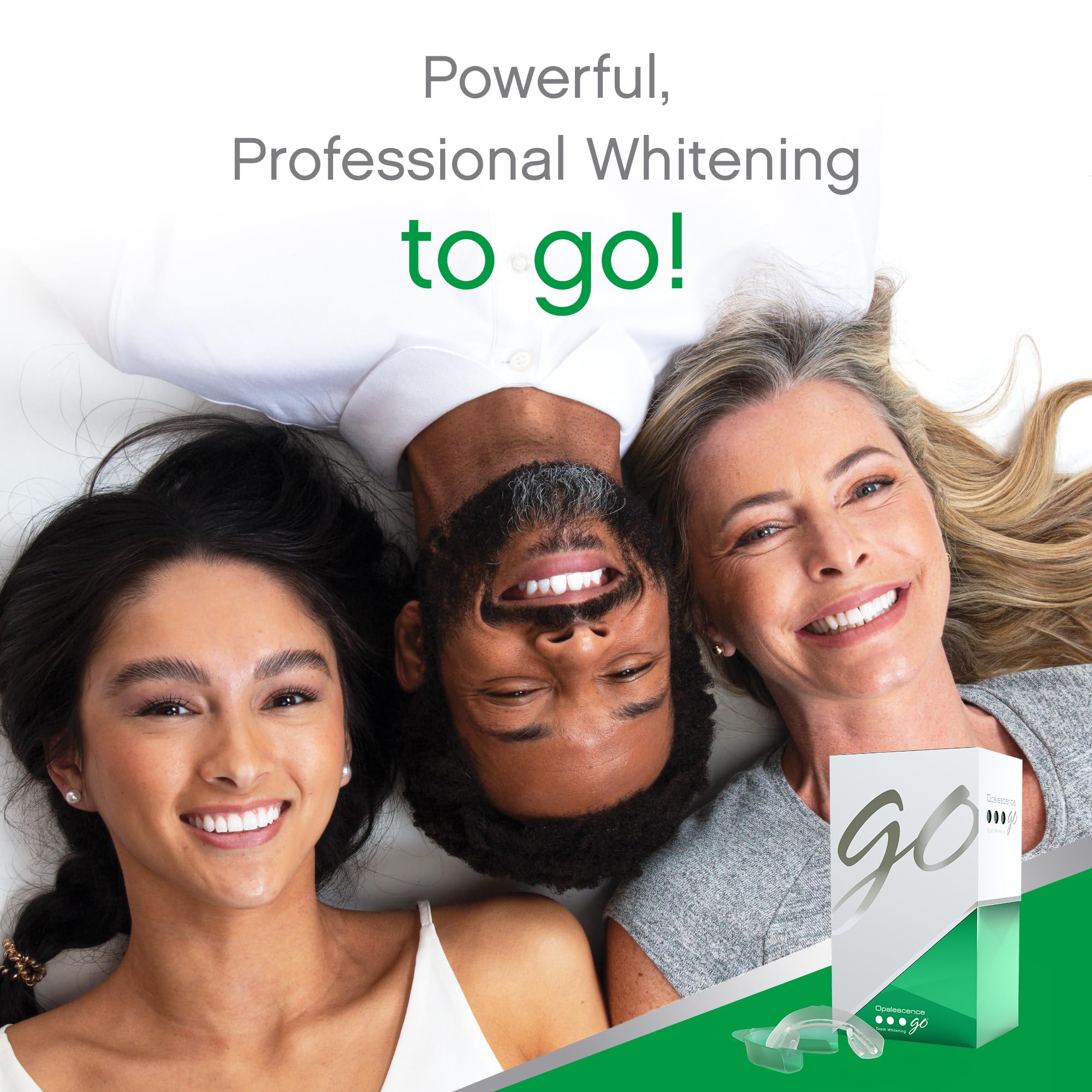 Opalescence Go 10% teeth whitening trays, prefilled, in a pack of 10 for at-home teeth whitening by Opalescence.