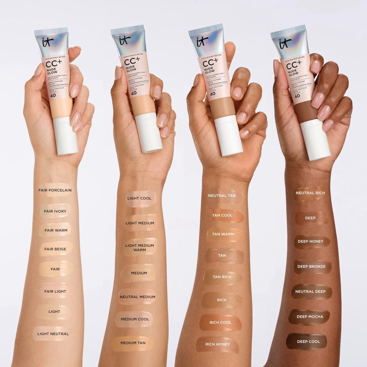 IT Cosmetics CC+ Cream Nude Glow Foundation with SPF 40 - Healthy Glow Tint – Foundation on display