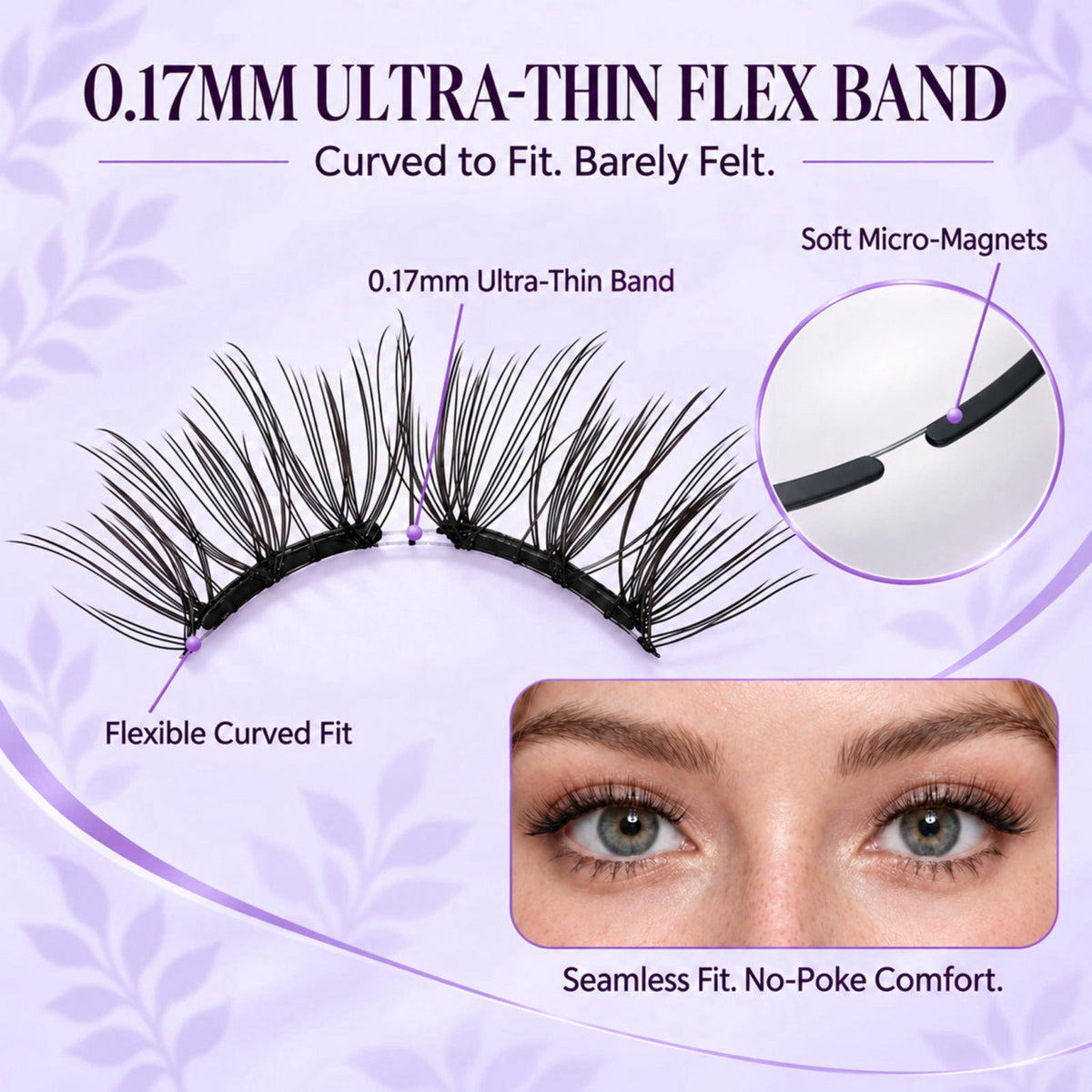 BANMUJI Magnetic Eyelashes with Applicator, Upgrade Soft Magnetic Lashes（MJ06+MJ01） – back view and specifications