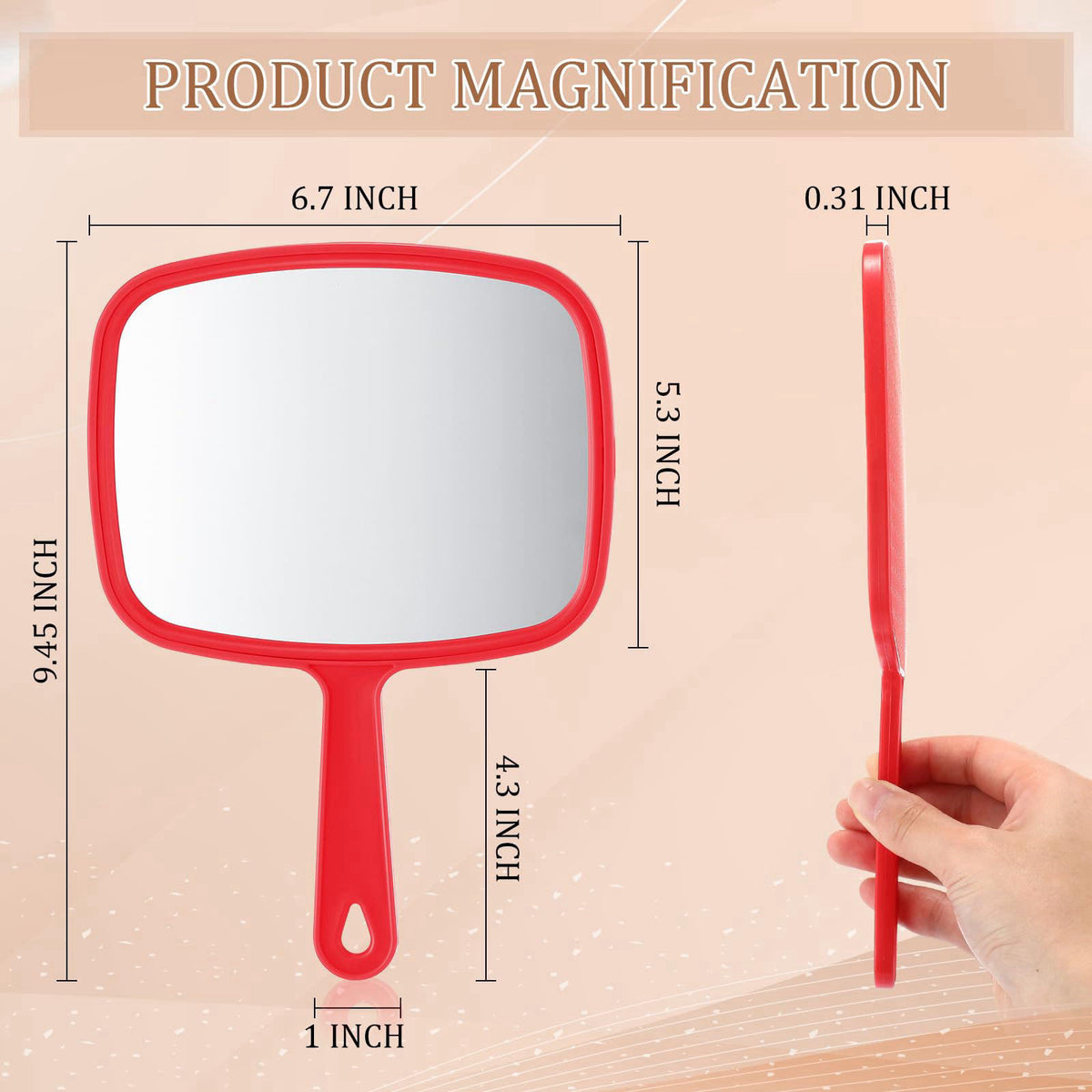 Geetery 12 Pcs Handheld Mirrors with Handle, Hand Mirror Bulk, Red – close-up detail in Red