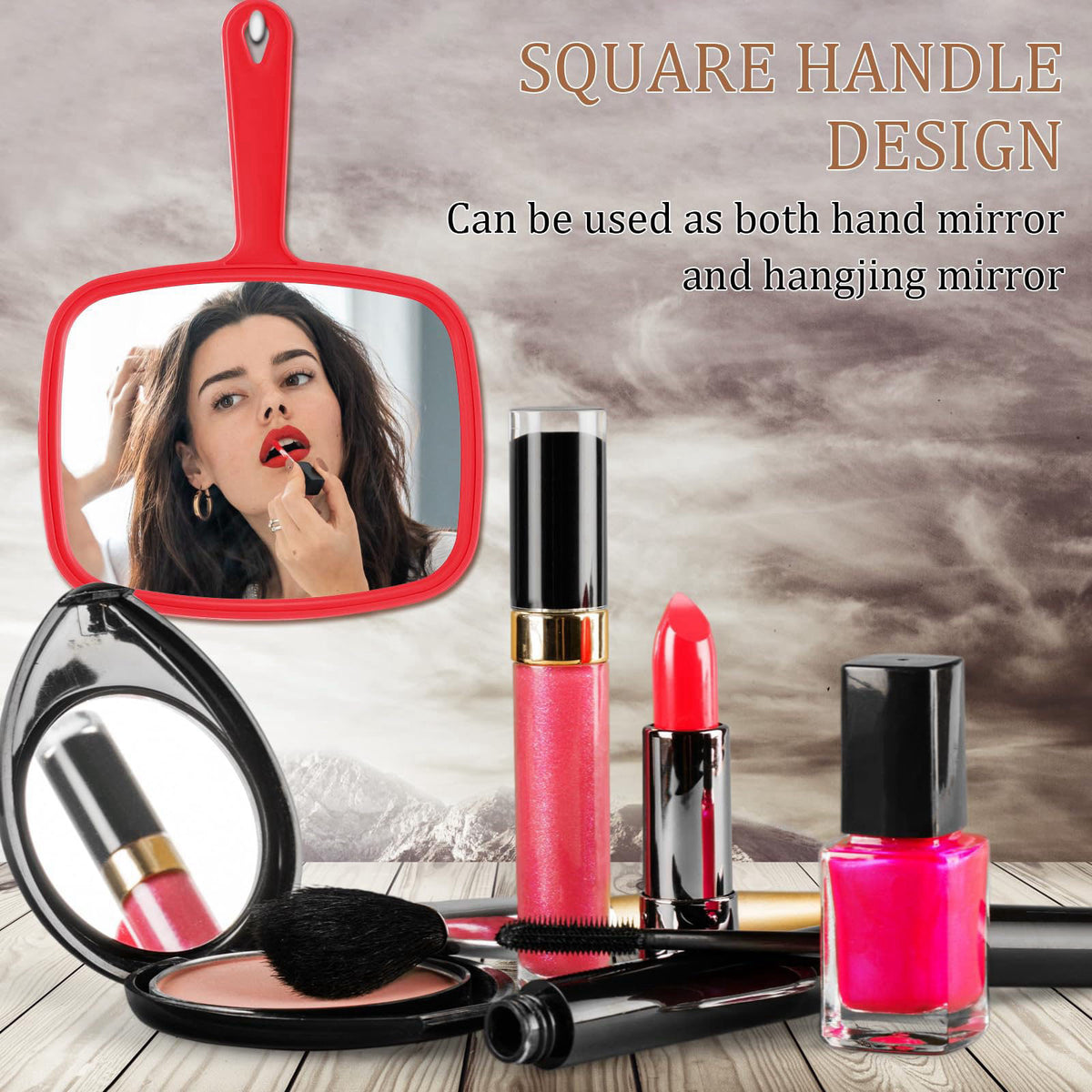 Geetery 12 Pcs Handheld Mirrors with Handle, Hand Mirror Bulk, Red – back view and specifications