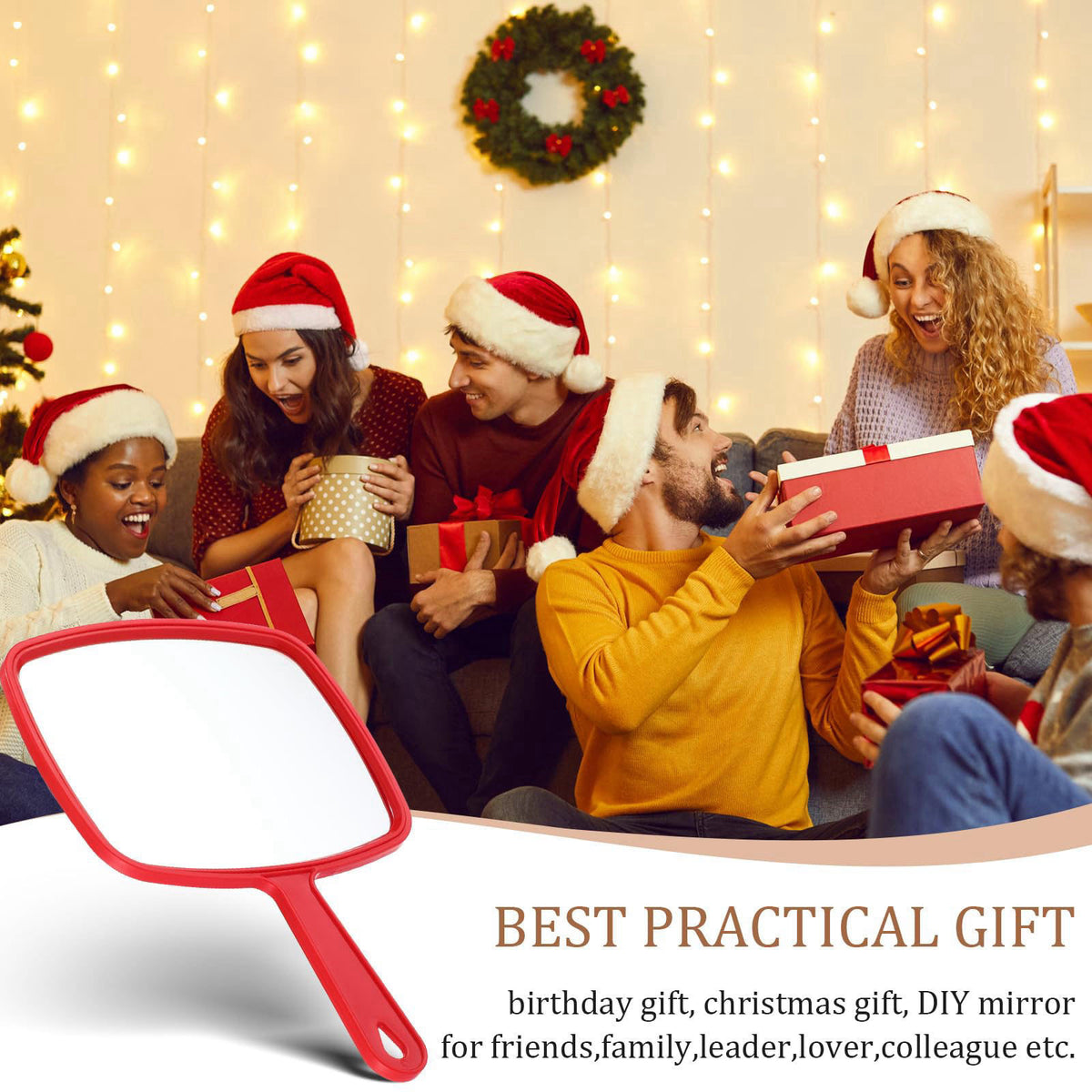 Geetery 12 Pcs Handheld Mirrors with Handle, Hand Mirror Bulk, Red – alternate angle