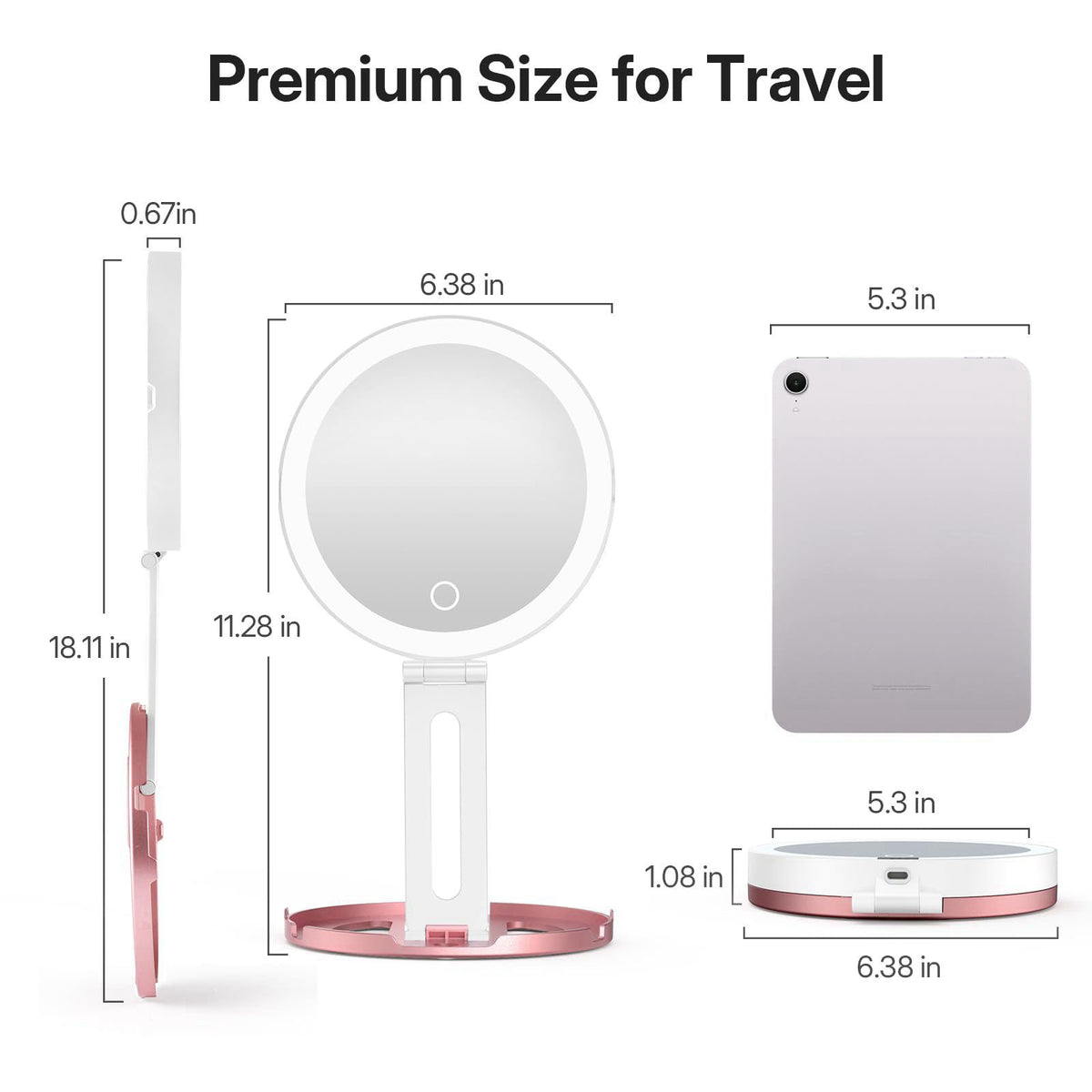 LitBear Travel Makeup Mirror with Lights, 10X/1X Foldable Magnifying Mirror – close-up detail in Rose Gold