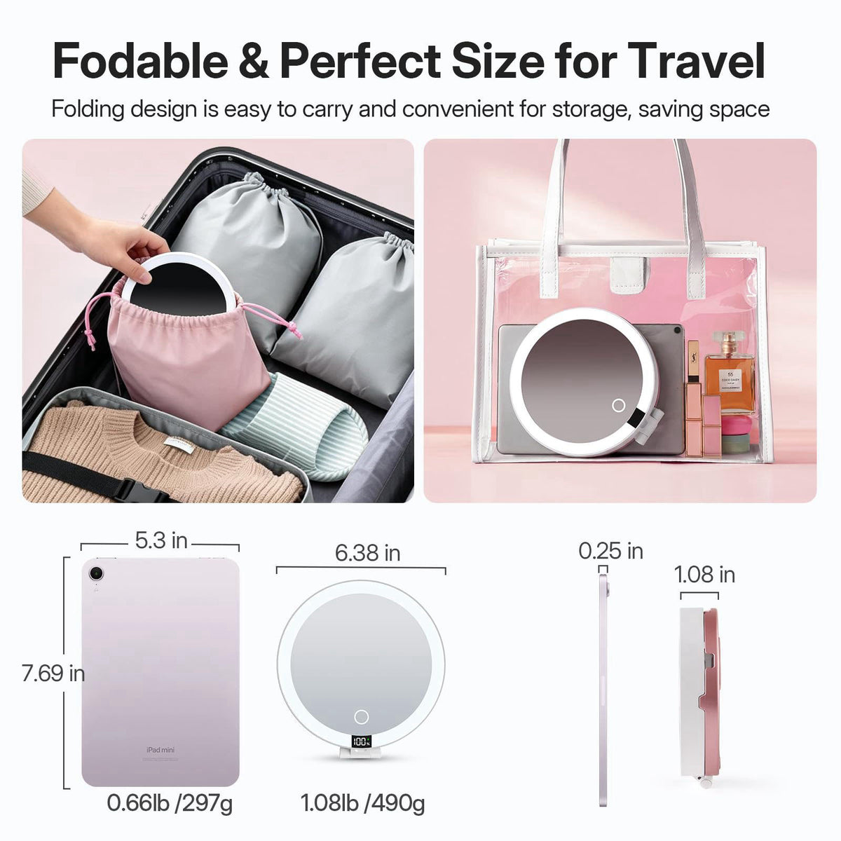 LitBear Travel Makeup Mirror with Lights, 10X/1X Foldable Magnifying Mirror – alternate angle